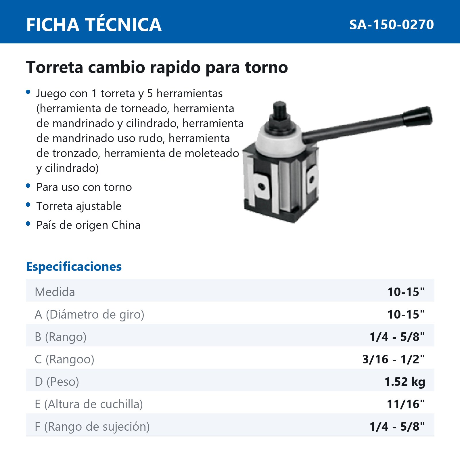 TORRETA CAMBIO RAPIDO PARA TORNO 10-15" - Imagen 2