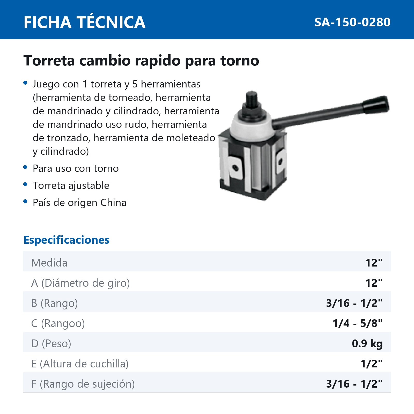 TORRETA CAMBIO RAPIDO PARA TORNO 12" - Imagen 2