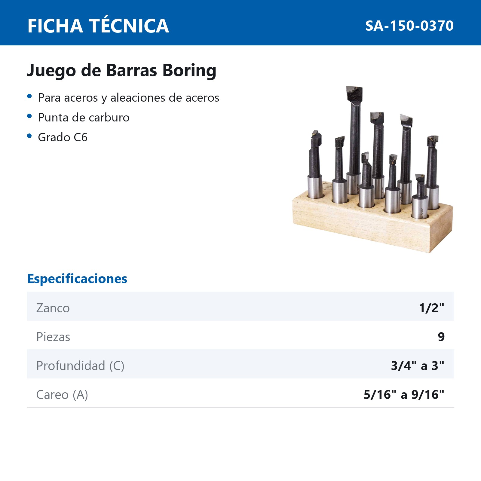 JGO D/BARRAS P/BORING 1/2" (9PZAS) - Imagen 2