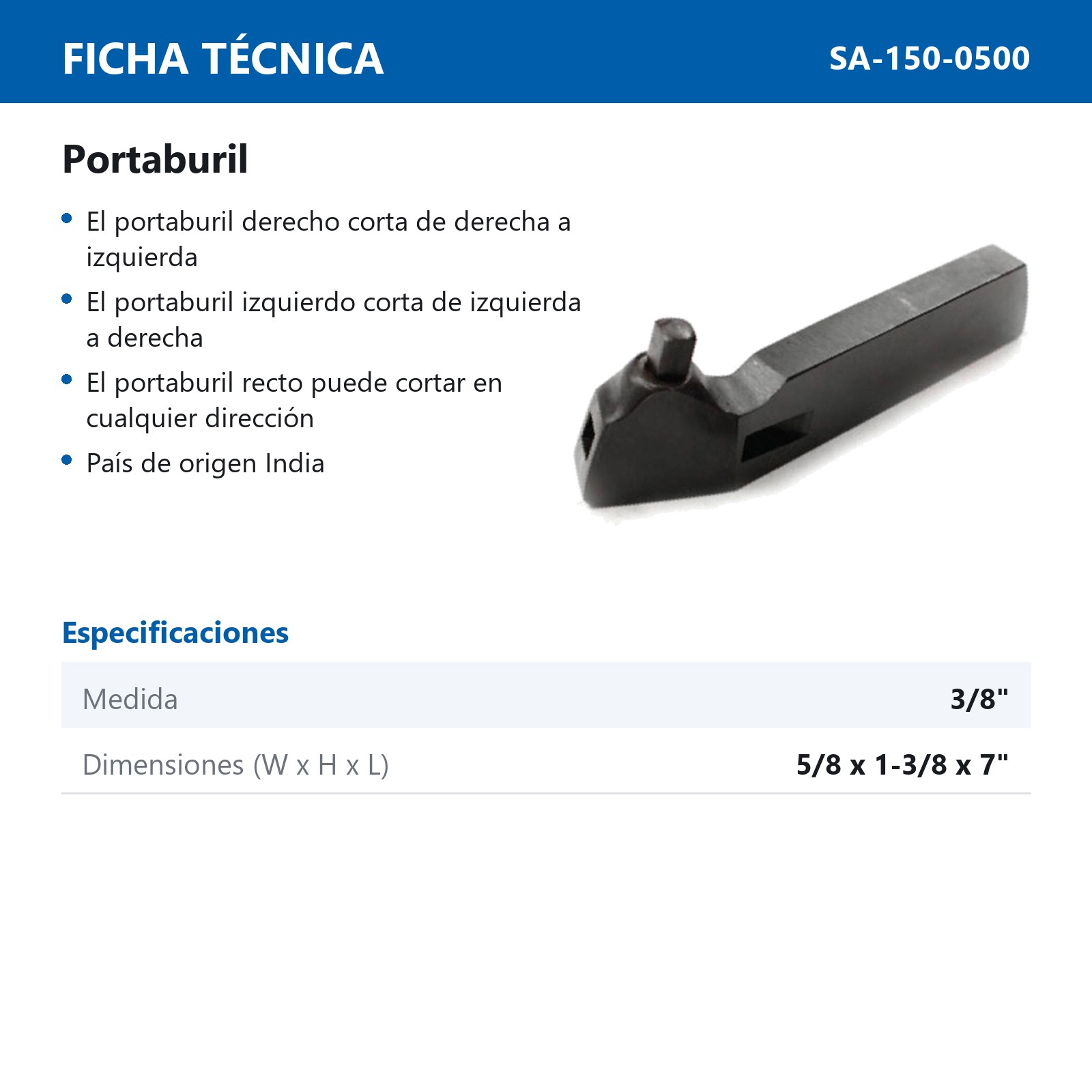 PORTA BURIL DERECHO 3/8"(9,525MM) - Imagen 2
