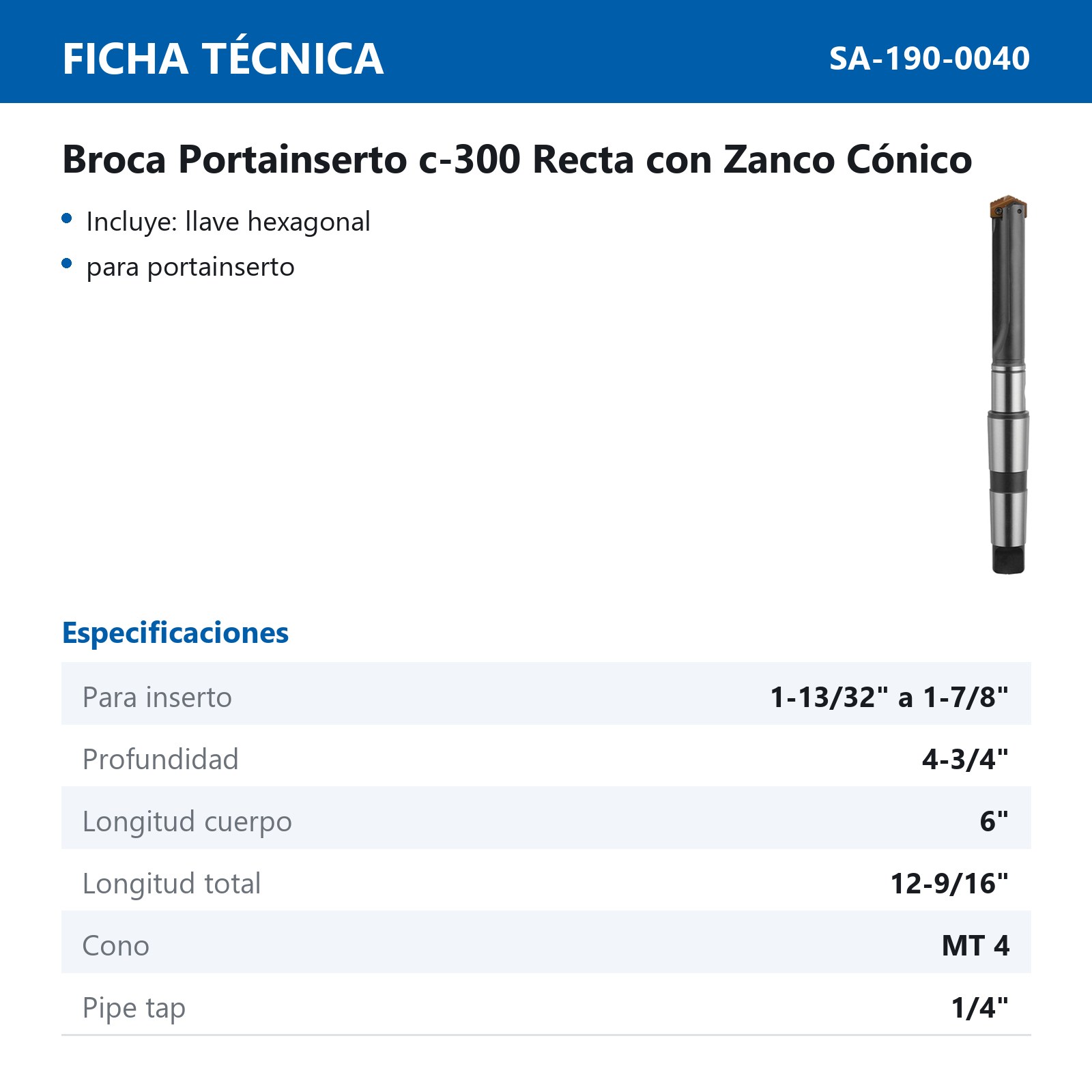 HOLDER BROCA CONICA FRACC. 1-13/32" A 1-7/8" - Imagen 2