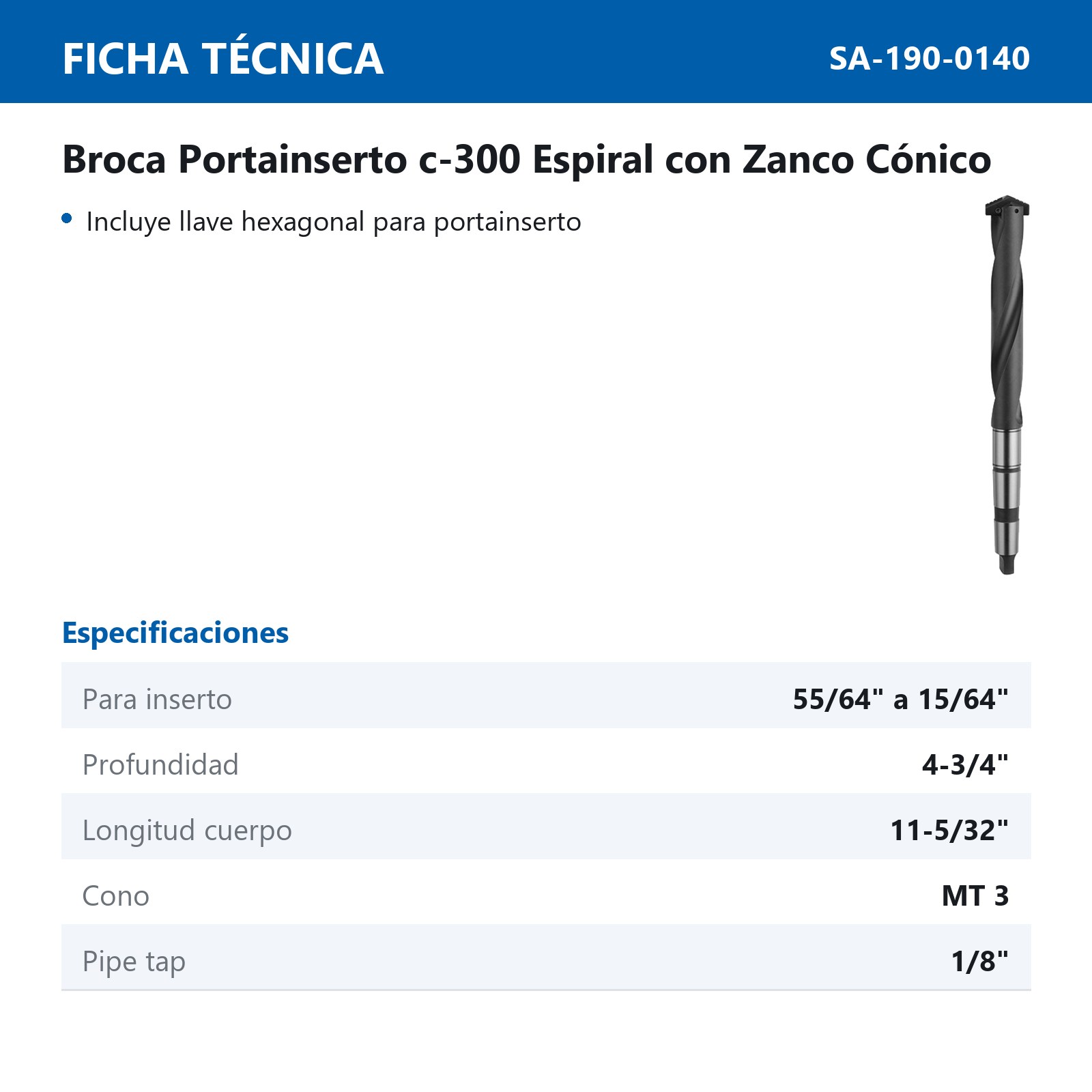 HOLDER BROCA CON. FRACC.55/64 A 15/16 FILO ESPIRAL - Imagen 2