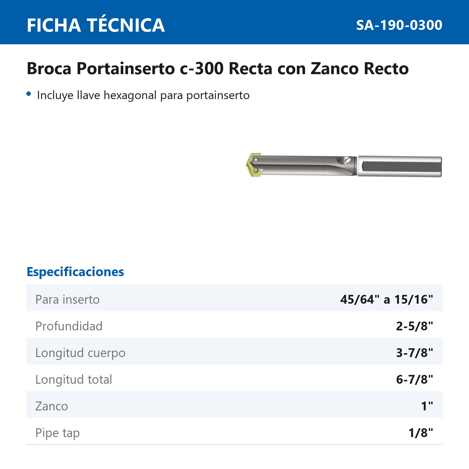 HOLDER BROCA RECTA FRACC. 45/64 A 15/16 FILO RECTO - Imagen 2