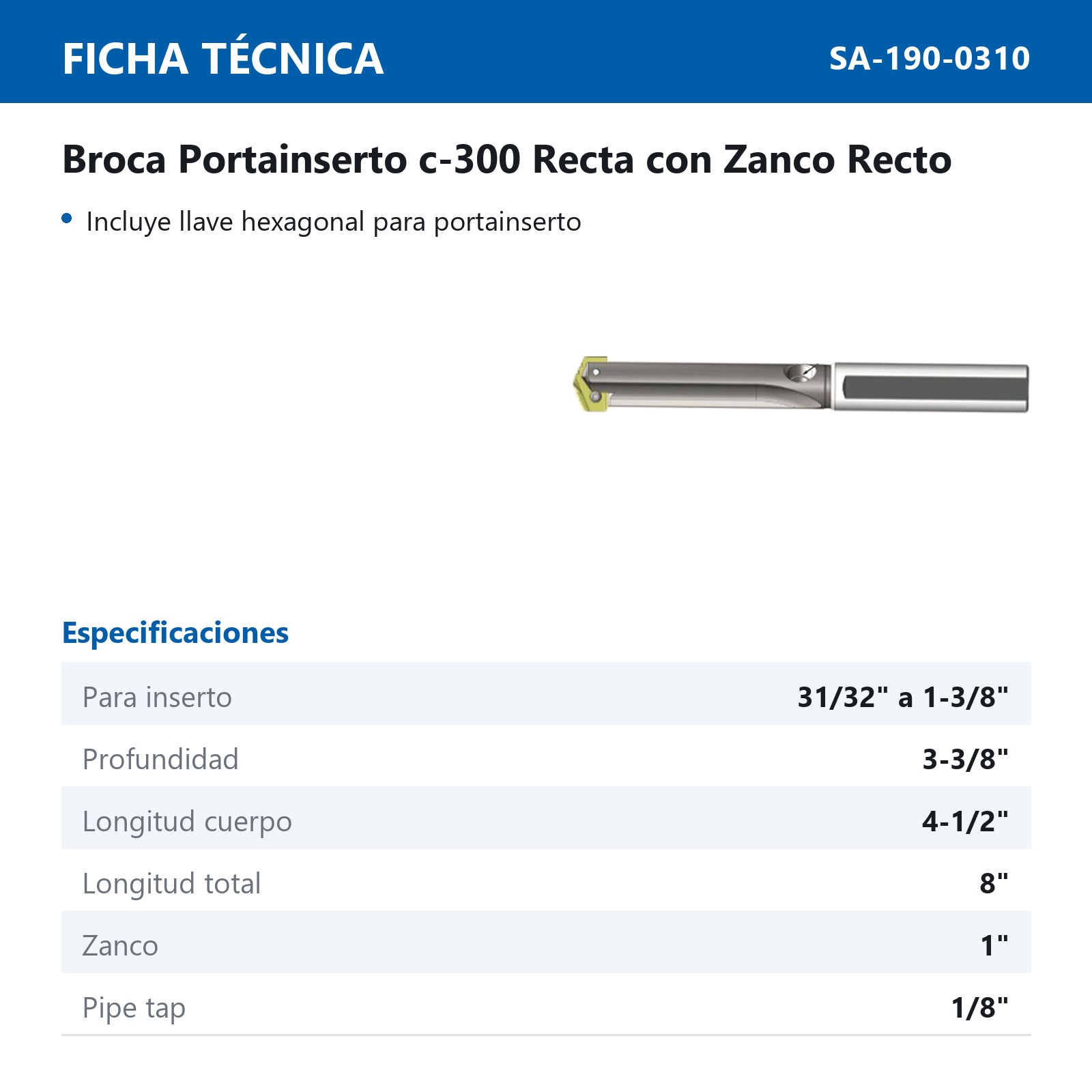 HOLDER BROCA RECTA FRACC. 31/32 A 1-3/8 FILO RECTO - Imagen 2