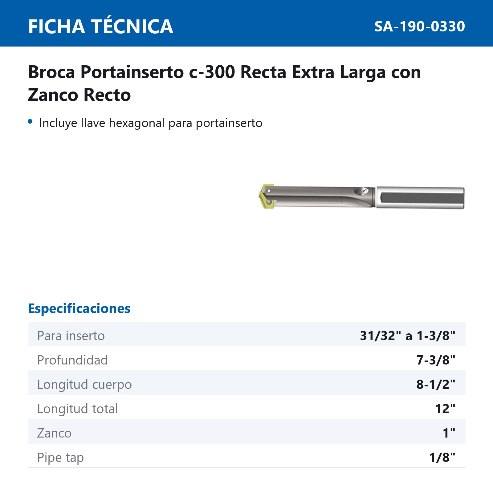 HOLDER BROCA RECTA FRACC. 31/32 A 1-3/8 RECTO XL - Imagen 2