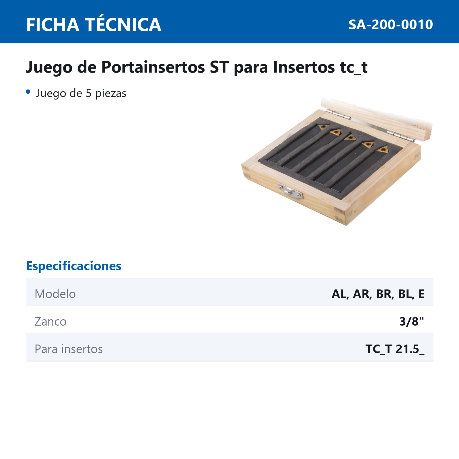 JUEGO DE PORTAINSERTOS ST 5 PZAS. ZANCO 3/8"  C/TCMT21.51 - Imagen 2