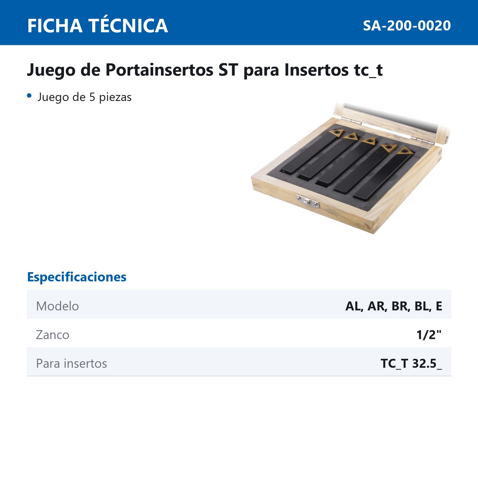 JUEGO DE PORTAINSERTOS ST 5 PZAS. ZANCO 1/2" C/TCMT32.51 - Imagen 2