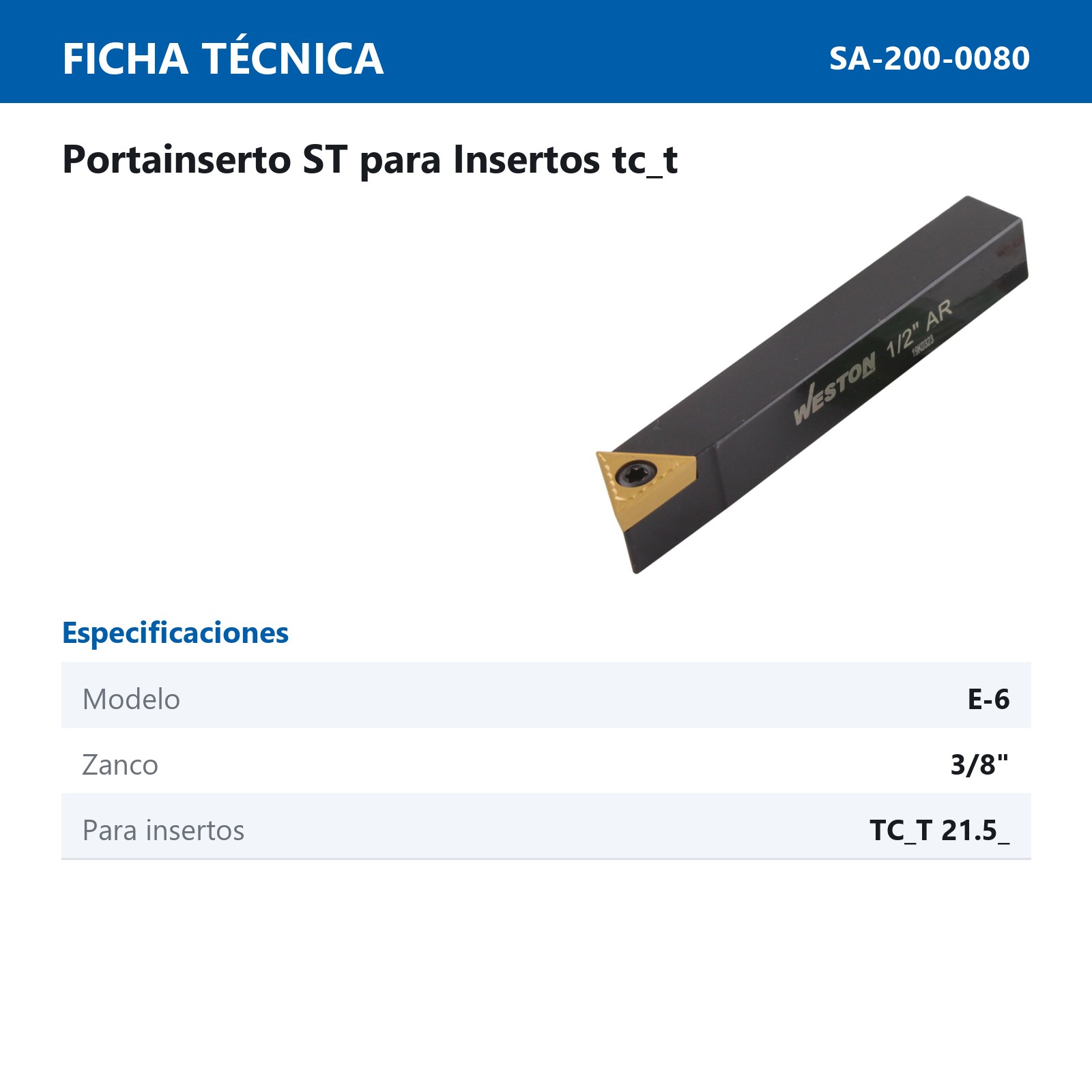 PORTAINSERTO E-6 3/8" C/TCMT21.51 - Imagen 2