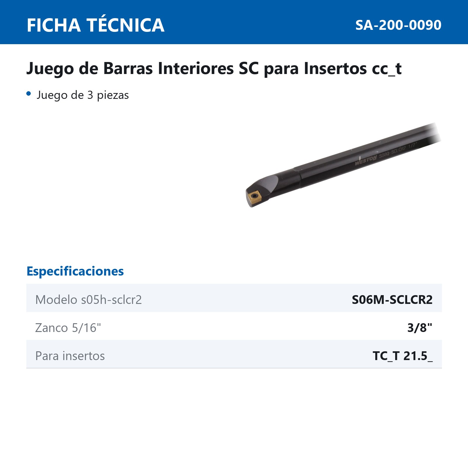 JUEGO DE BARRA INTERIOR SCLC 3 PZAS. C/CCMT21.51 - Imagen 2