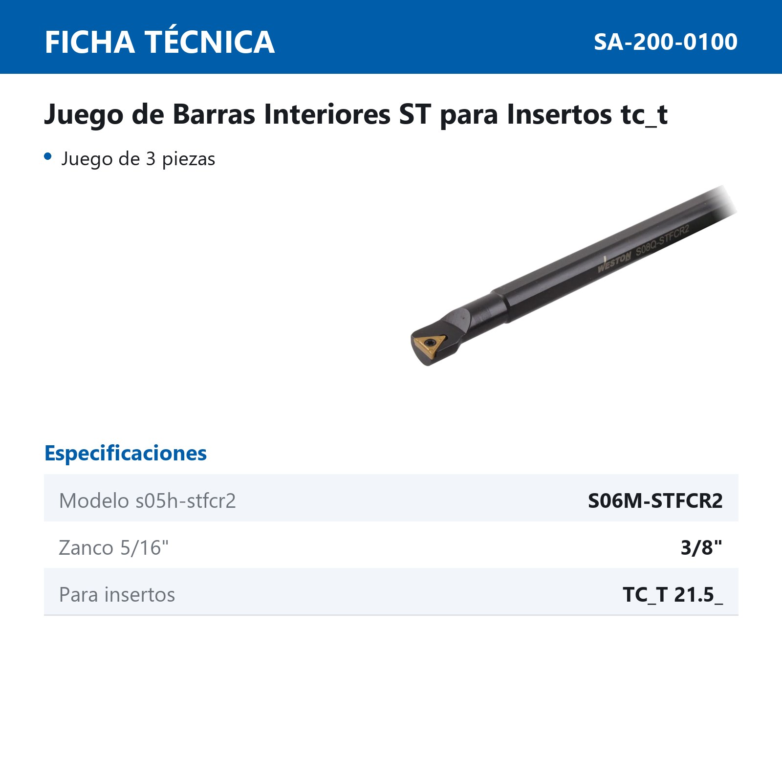 JUEGO DE BARRA INTERIOR STFC 3 PZAS. C/TCMT21.51 - Imagen 2