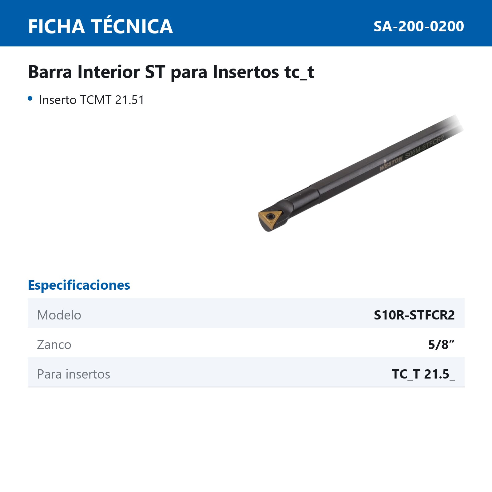 BARRA INTERIOR STFCR2 S10R 5/8" C/TCMT21.51 - Imagen 2