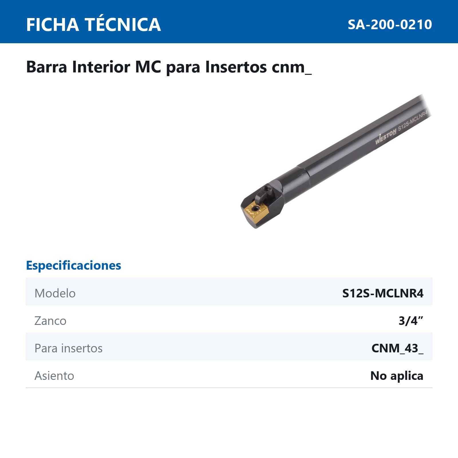 BARRA INTERIOR MCLNR4 S12S 3/4" C/CNMG432 - Imagen 2