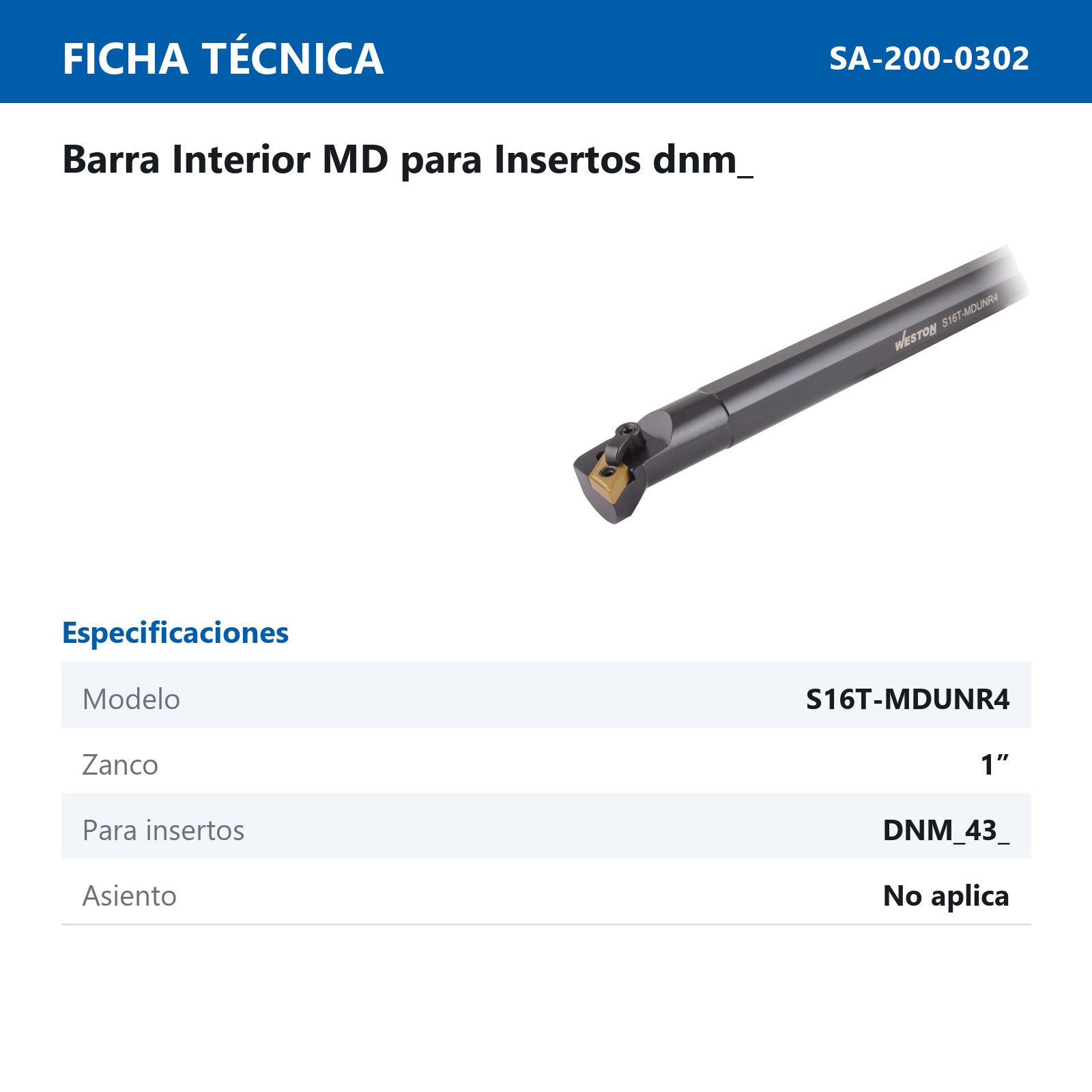 BARRA INTERIOR MDUNR4 S16T 1" C/DNMG432 - Imagen 2
