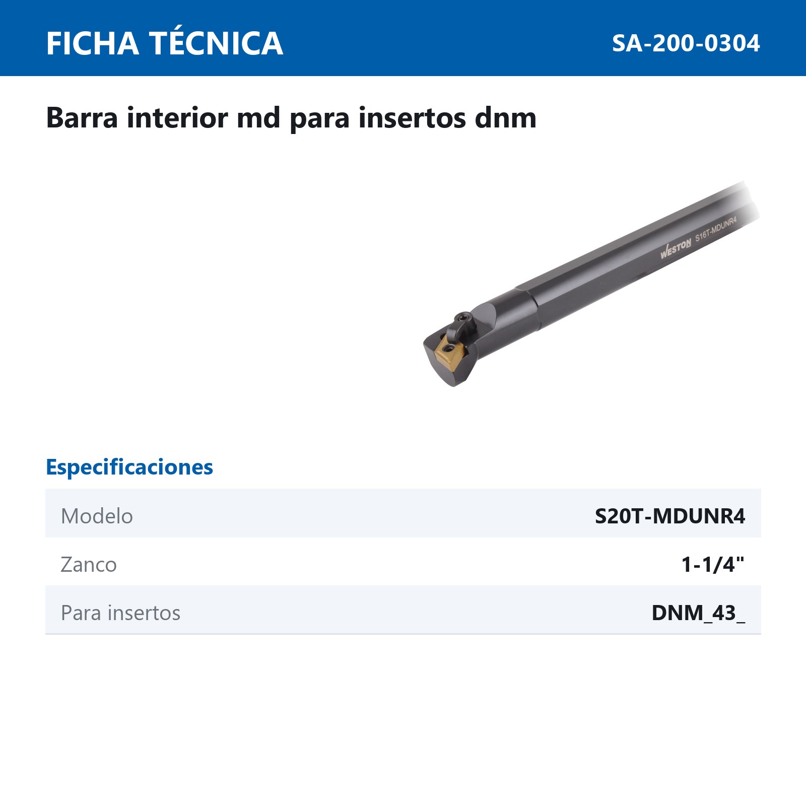BARRA INTERIOR MDUNR4 S20T 1-1/4" C/DNMG432 - Imagen 2