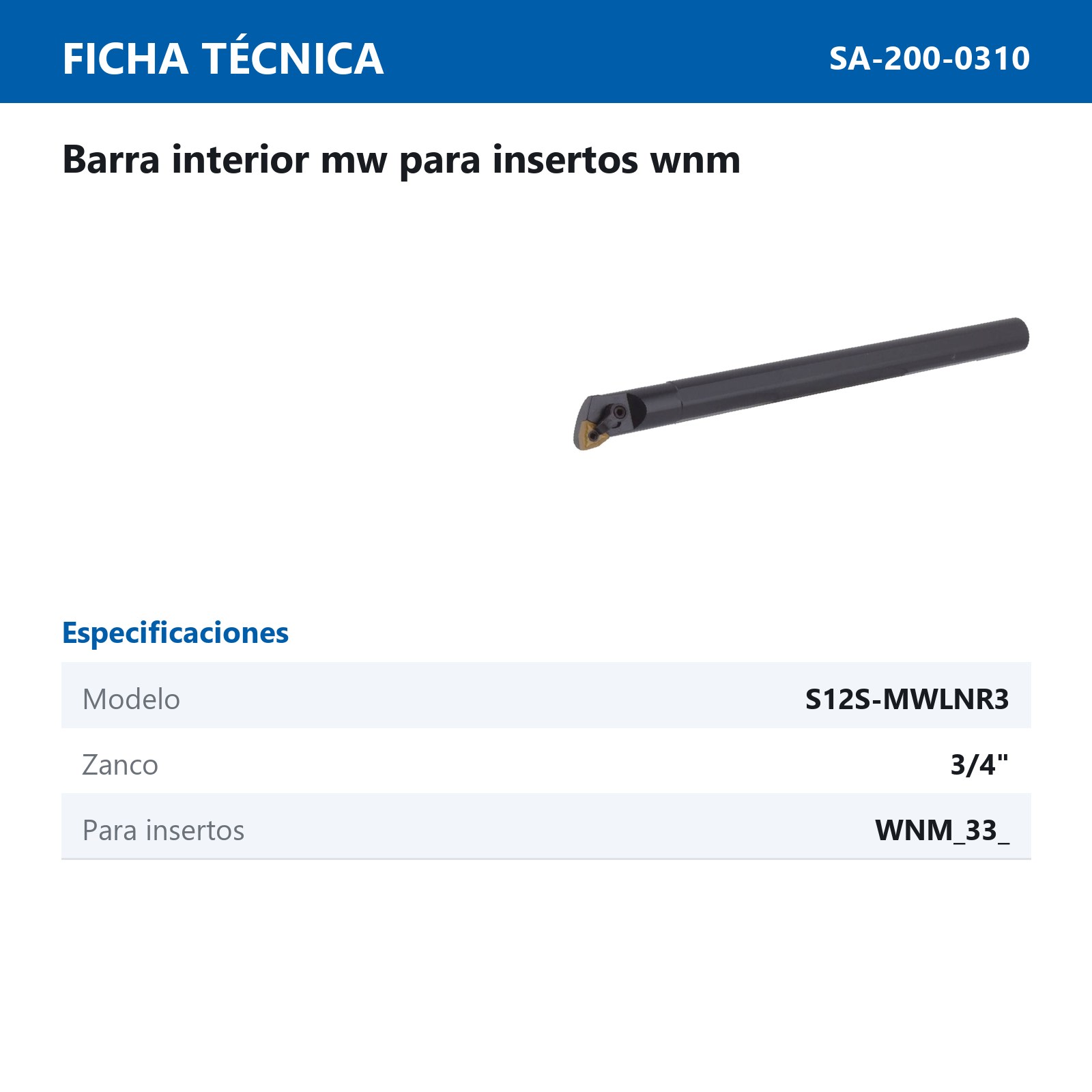 BARRA INTERIOR MWLNR3 S12S 3/4" C/WNMG332 - Imagen 2