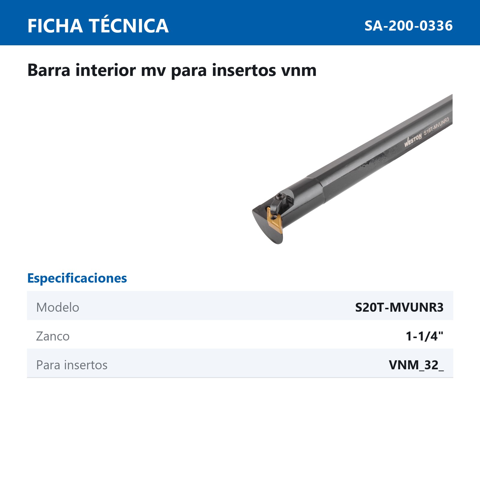 BARRA INTERIOR MVUNR3 S20T 1-1/4" C/VNMG322 - Imagen 2