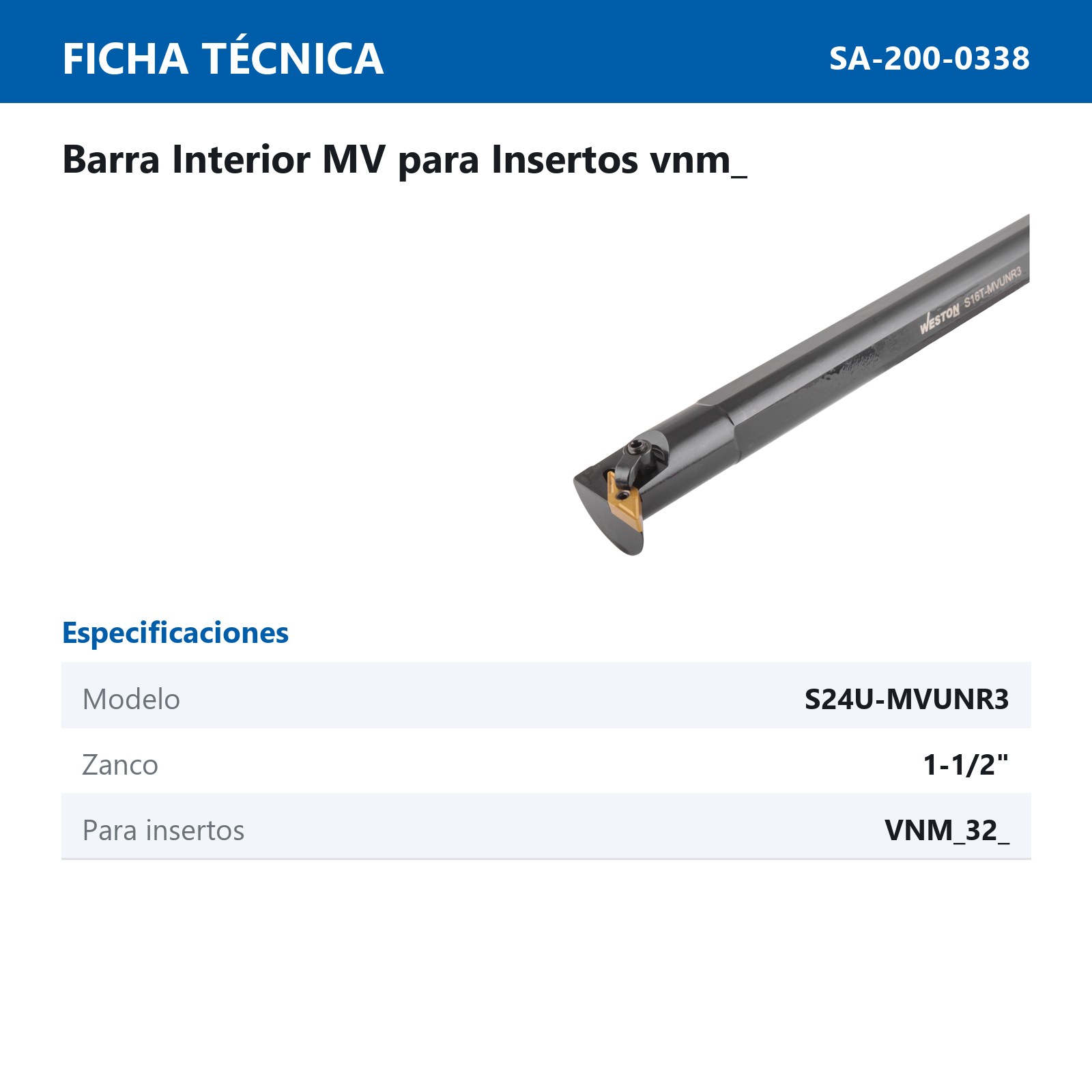 BARRA INTERIOR MVUNR3 S24U 1-1/2" C/VNMG322 - Imagen 2