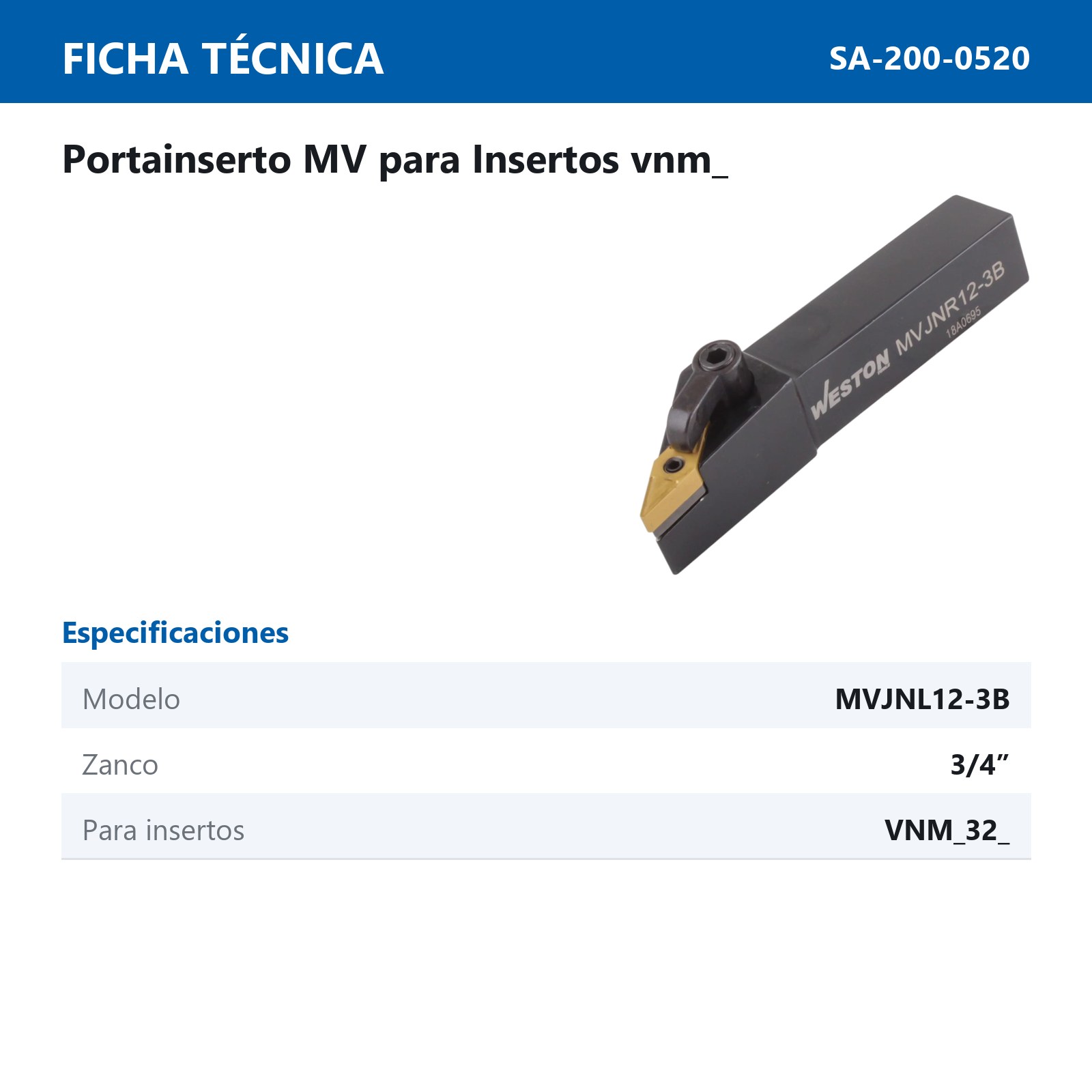 PORTA INSERTO MVJNL12-3B 3/4" C/VNMG322 - Imagen 2