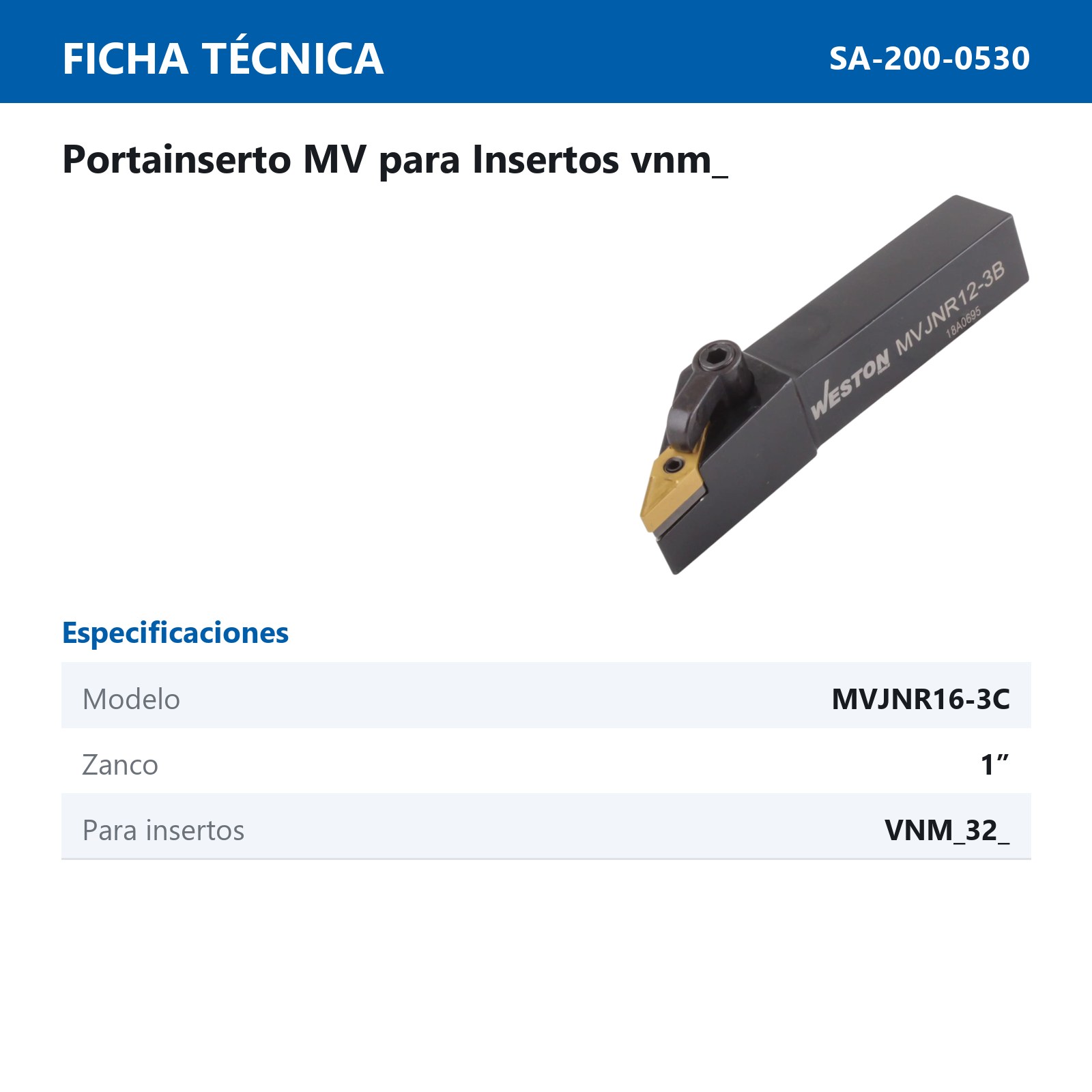 PORTA INSERTO MVJNR16-3C 1" C/VNMG322 - Imagen 2