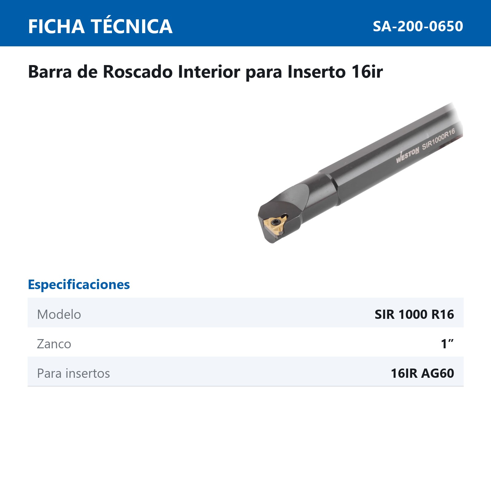 BARRA P/ROSCADO INT. SIR 1000 R16 1" P/16IRAG60 - Imagen 2