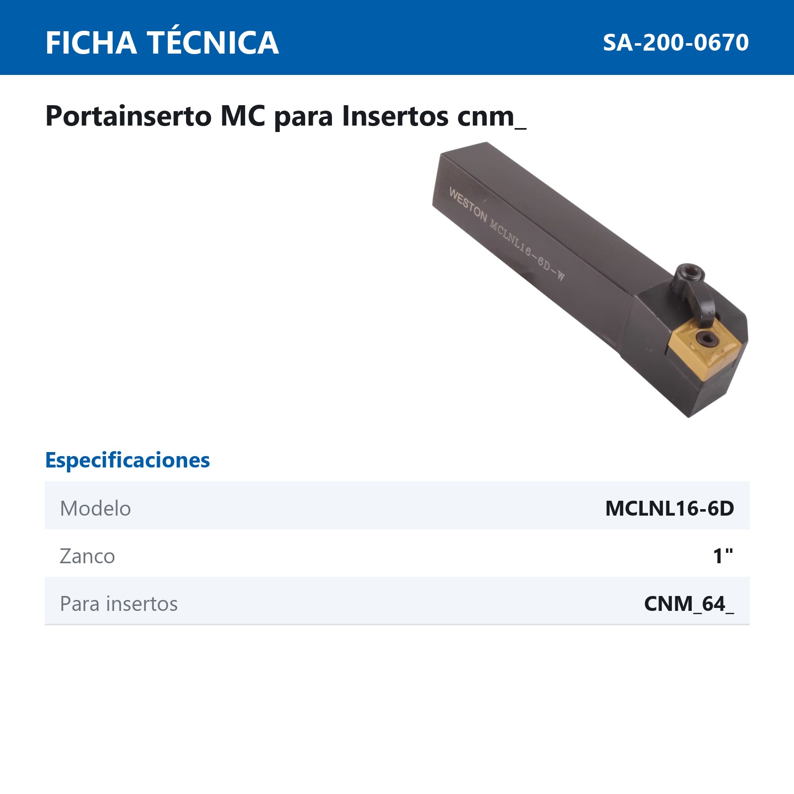 PORTA INSERTO MCLNL16-6D-W 1" C/CNMG643 - Imagen 2