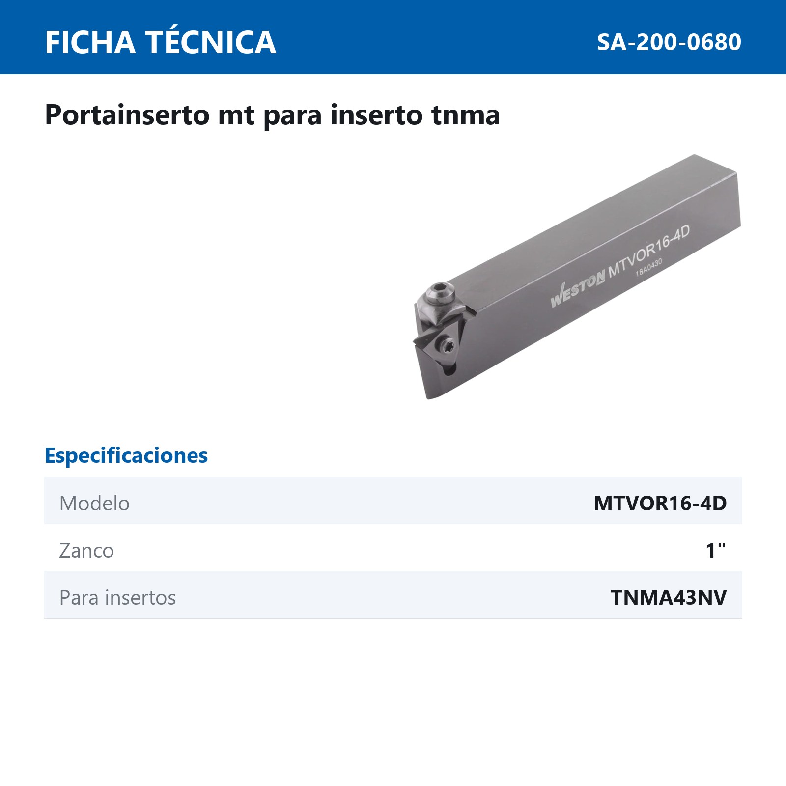 PORTAINSERTO MTVOR16-4D 1" P/TNMA43NV - Imagen 2