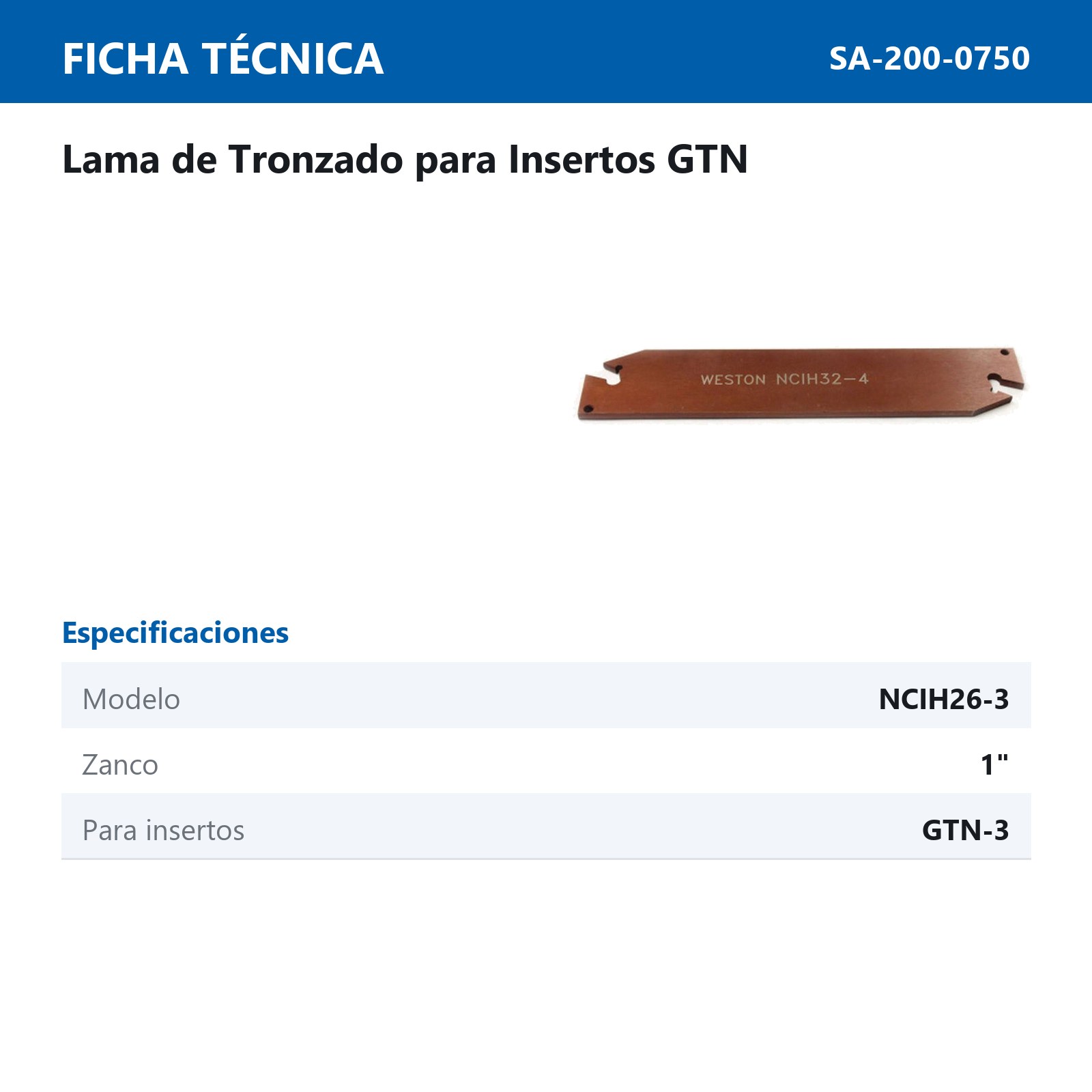 LAMA P/TRONZADO NCIH26-3 1" P/GTN-3 (SIN INSERTO) - Imagen 2