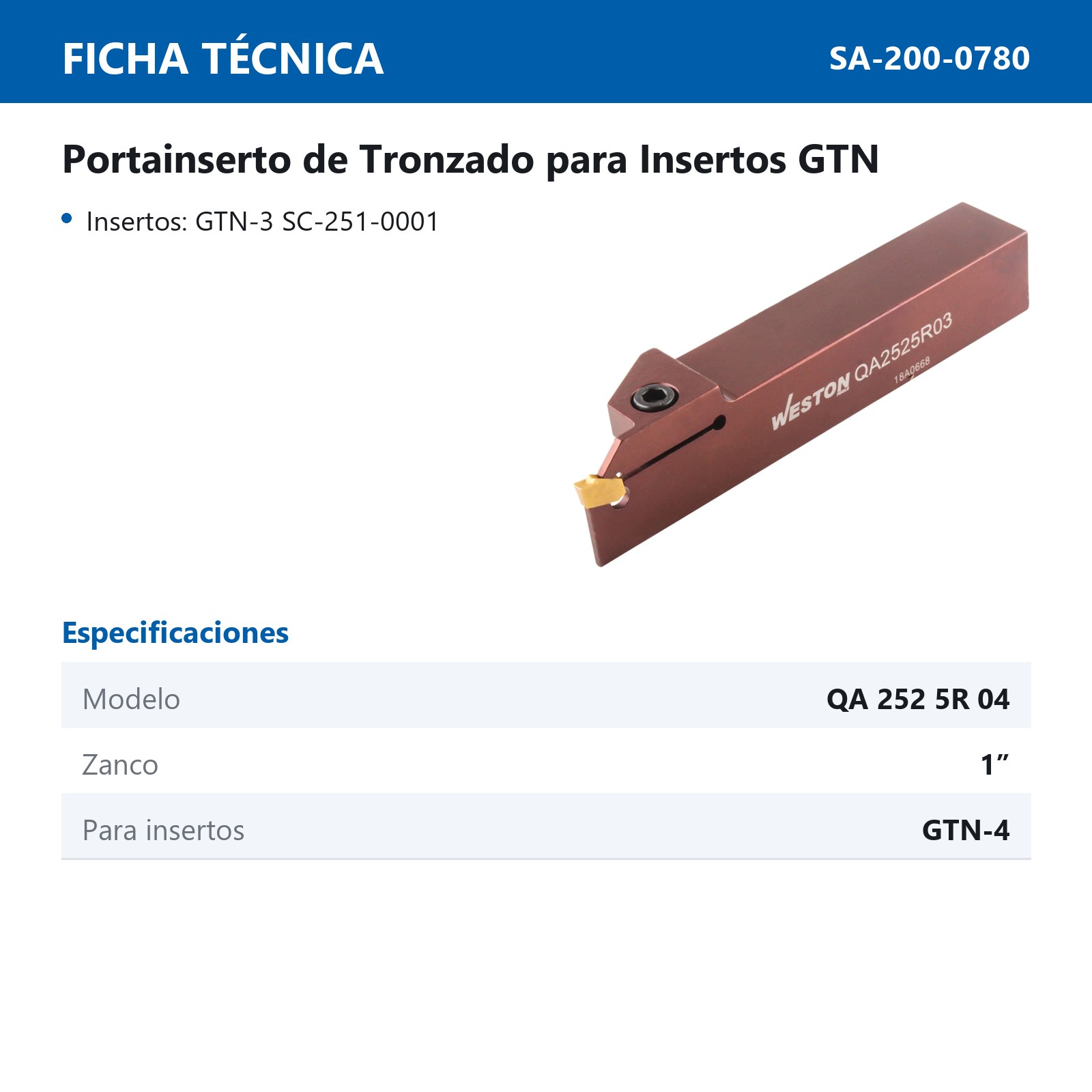 PORTAINSERTO P/TRONZADO QA2525R04 1" C/GTN-4 - Imagen 2