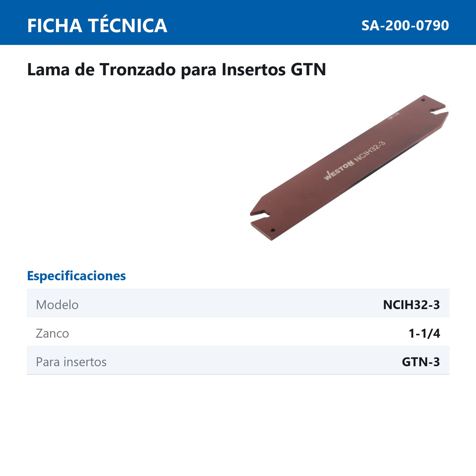 LAMA P/TRONZADO NCIH32-3 1-1/4" P/GTN-3 (SIN INSERTO) - Imagen 2
