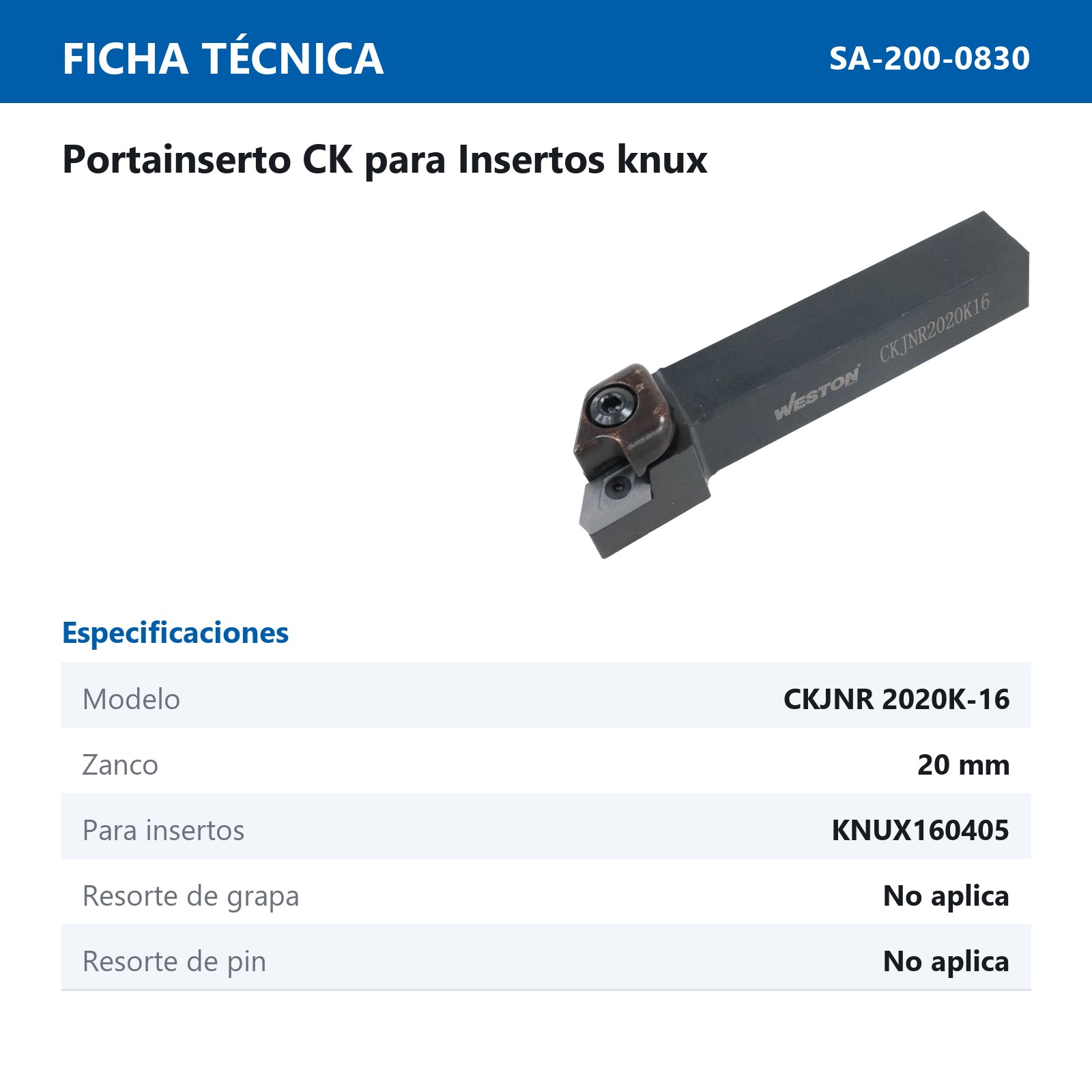 PORTA INSERTO CKJNR 2020K-16 20 mm P/KNUX 160405 R11 - Imagen 2