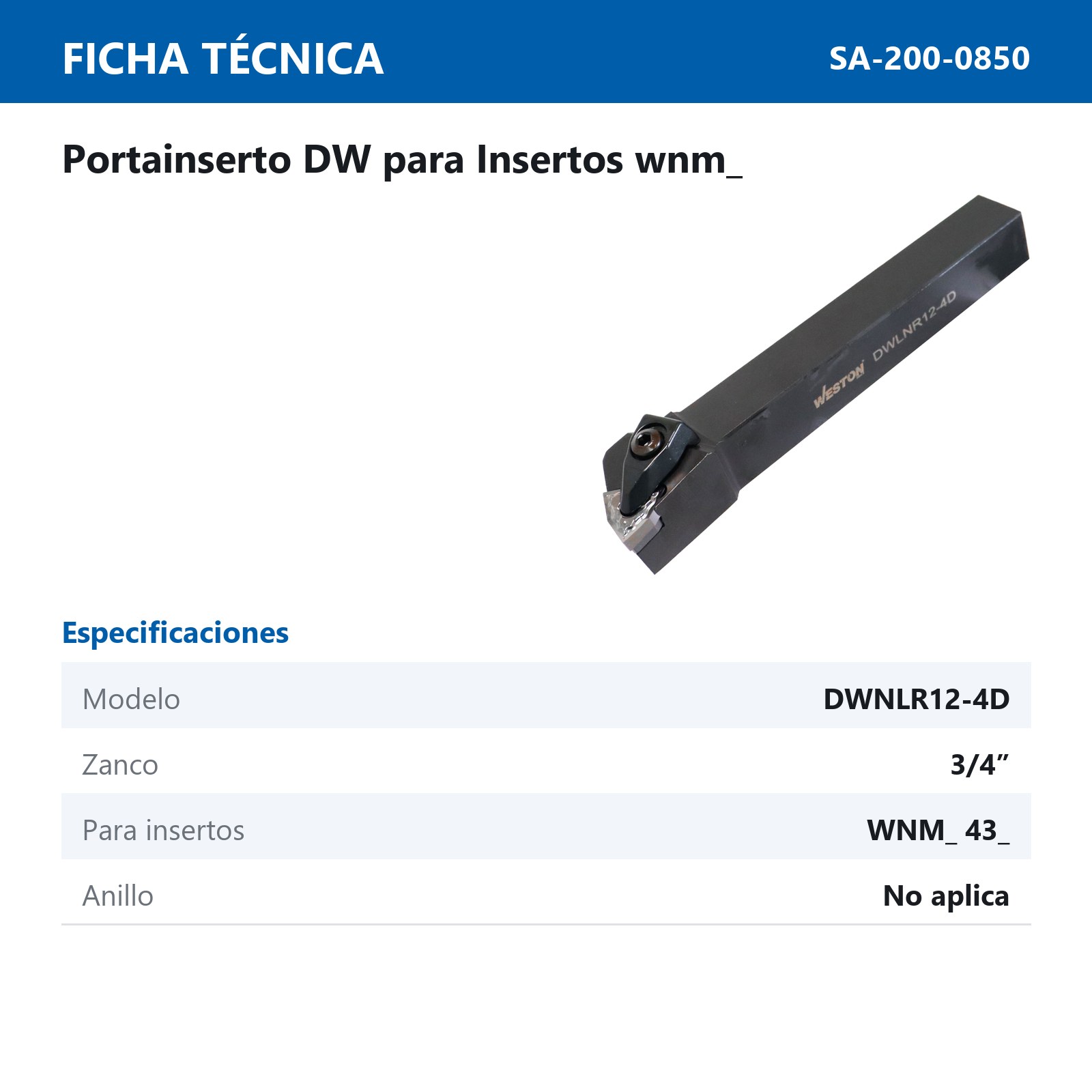 PORTA INSERTO DWLNR 12-4D 3/4" P/WNMG 432 - Imagen 2