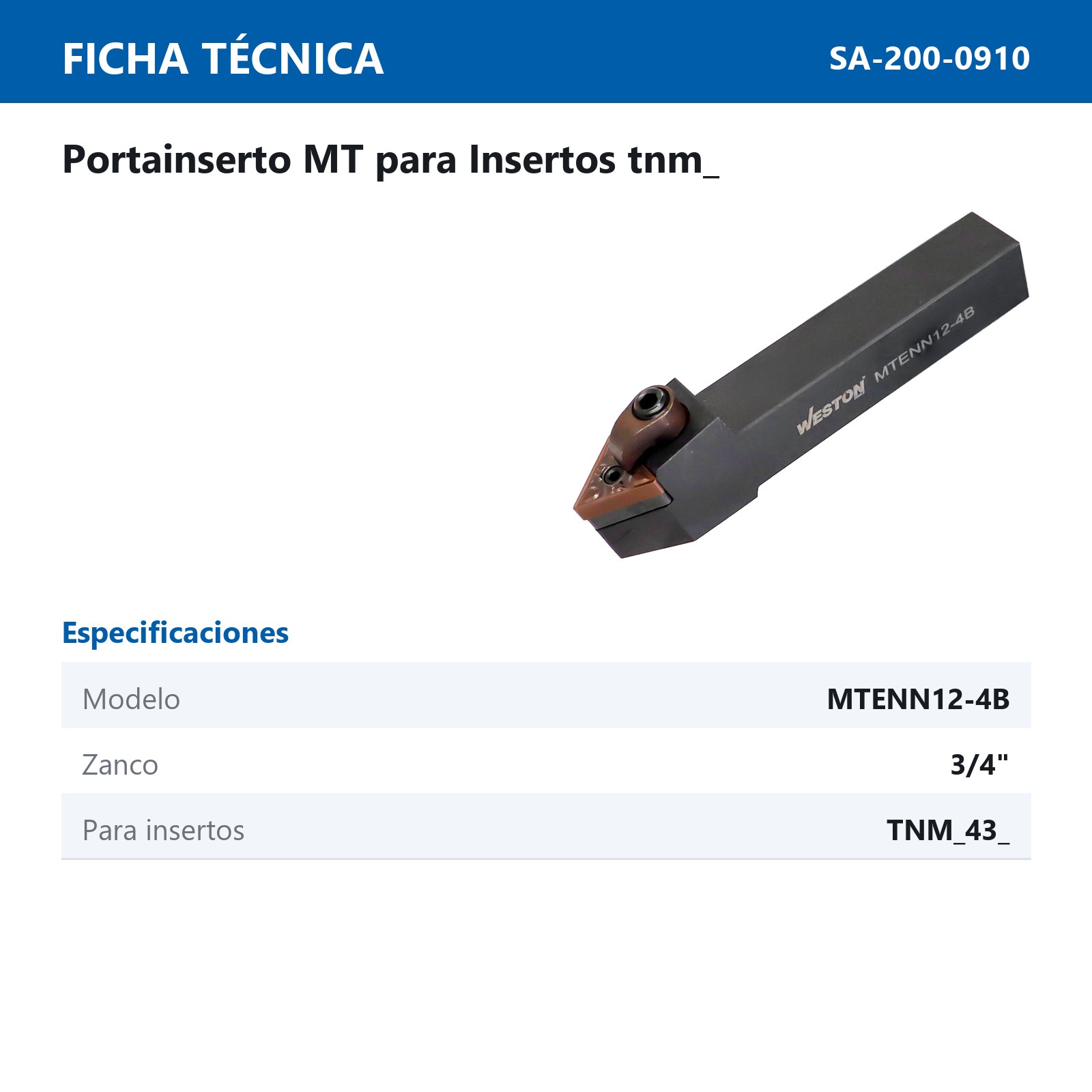 PORTA INSERTO MTENN12-4B 3/4" P/TNMG432 - Imagen 2