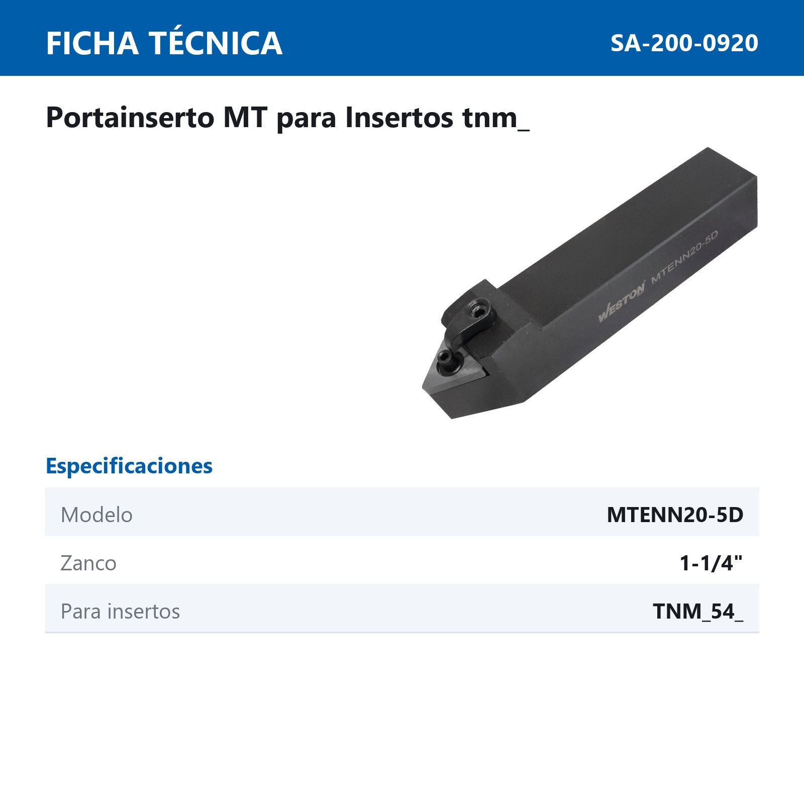 PORTA INSERTO MTENN20-5D 1-1/4" P/TNMG542 - Imagen 2
