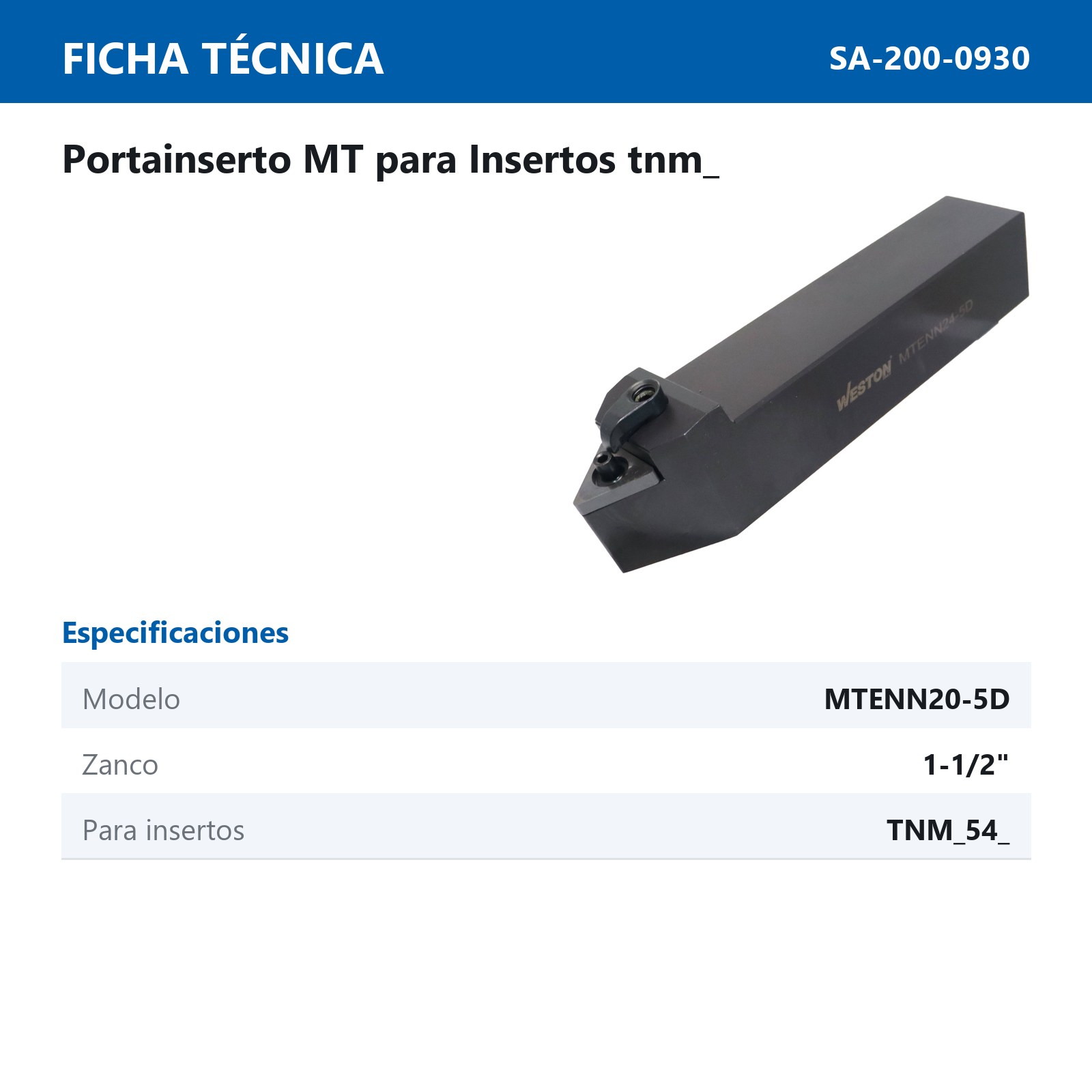 PORTA INSERTO MTENN24-5D 1-1/2" P/TNMG542 - Imagen 2