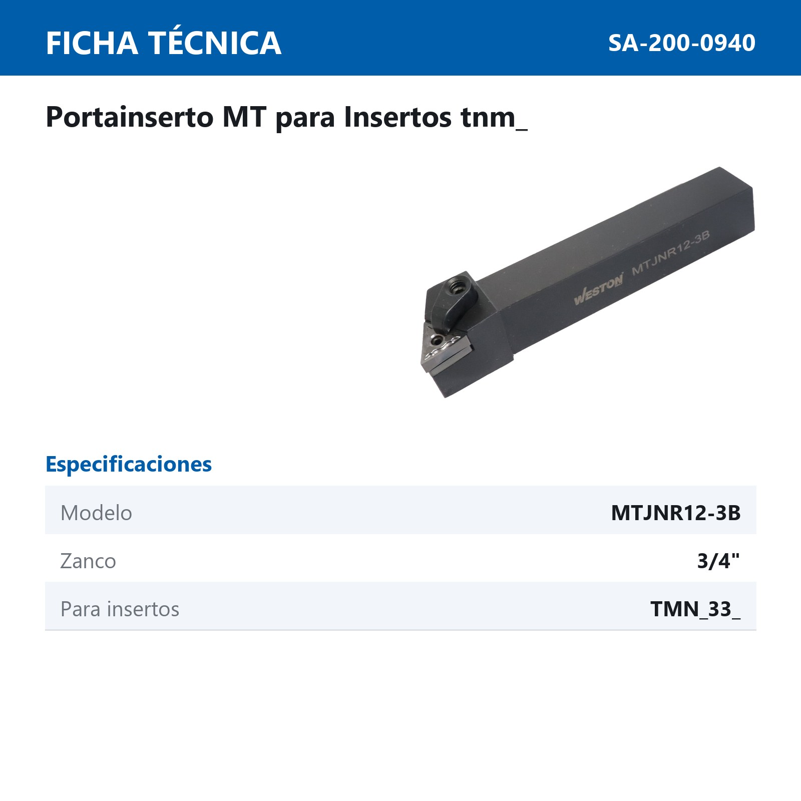 PORTA INSERTO MTJNR 12-3B 3/4" P/TNMG 332 - Imagen 2