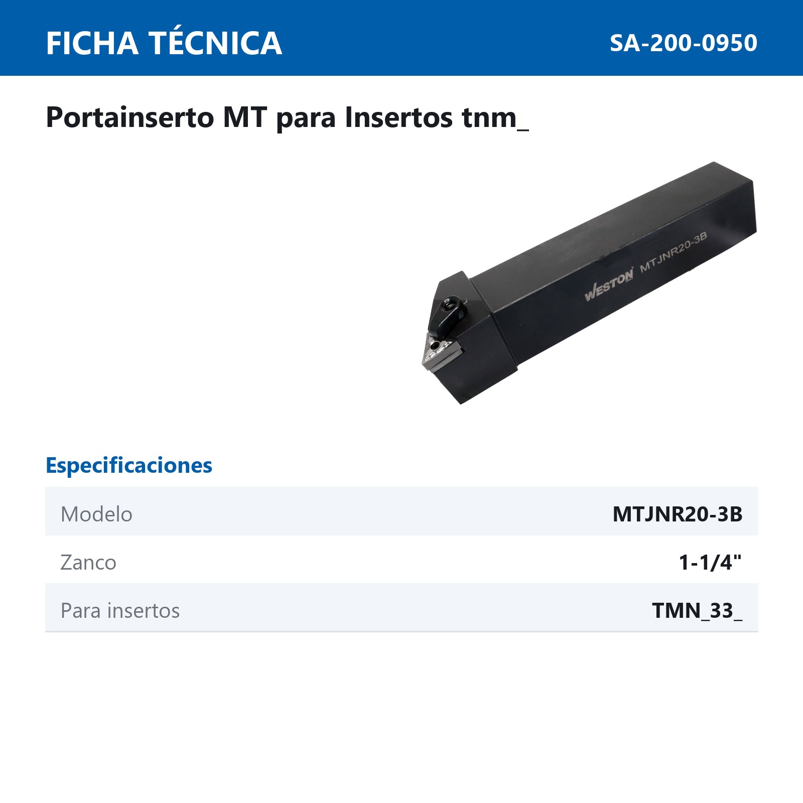 PORTA INSERTO MTJNR 20-3B 1-1/4" P/TMNG 332 - Imagen 2
