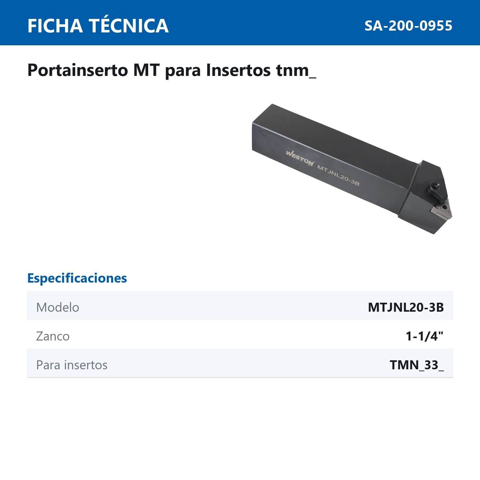 PORTA INSERTO MTJNL 20-3B 1-1/4" P/TMNG 332 - Imagen 2
