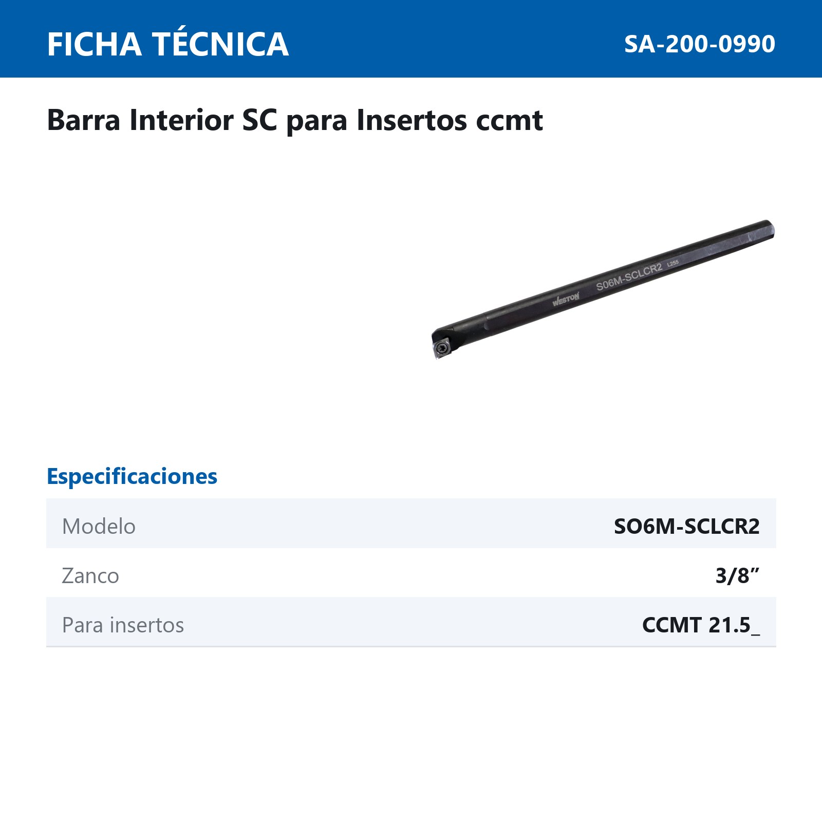 BARRA P/INTERIOR SO6M-SCLCR2 3/8" P/CCMT 21.5 - Imagen 2