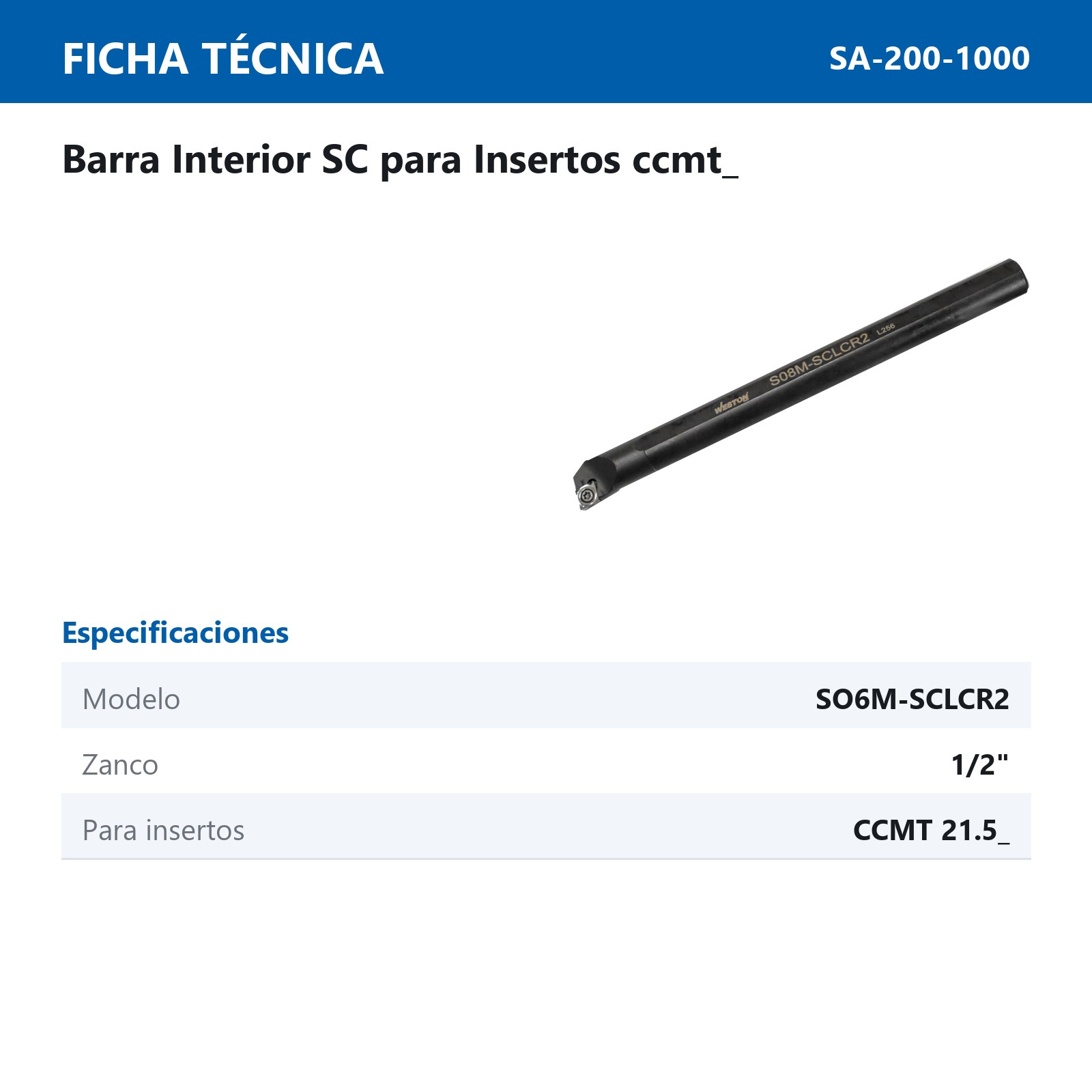 BARRA P/INTERIOR S08M-SCLCR2 1/2" P/CCMT 21.5 - Imagen 2