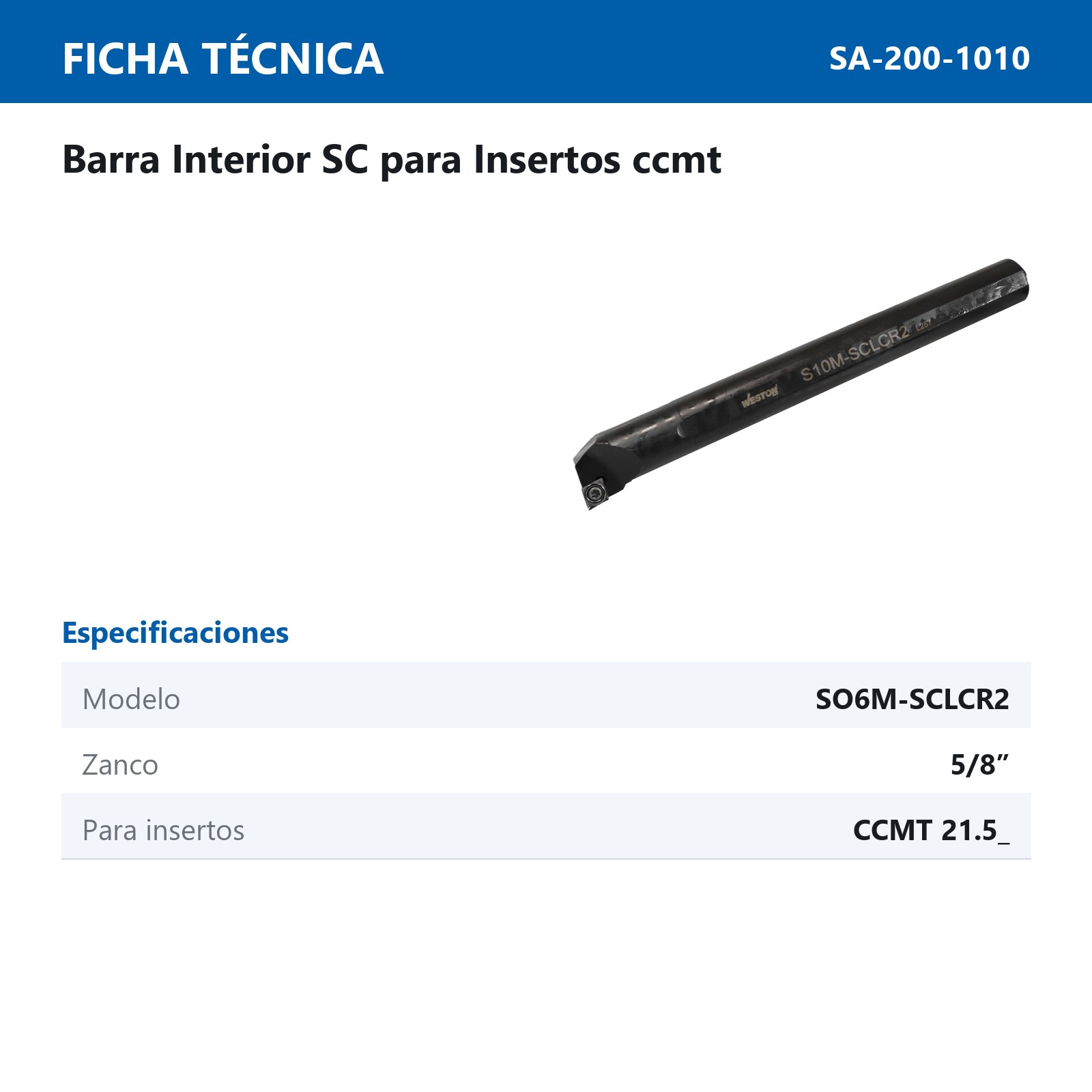 BARRA P/INTERIOR S10M-SCLCR2 5/8" P/CCMT 21.5 - Imagen 2