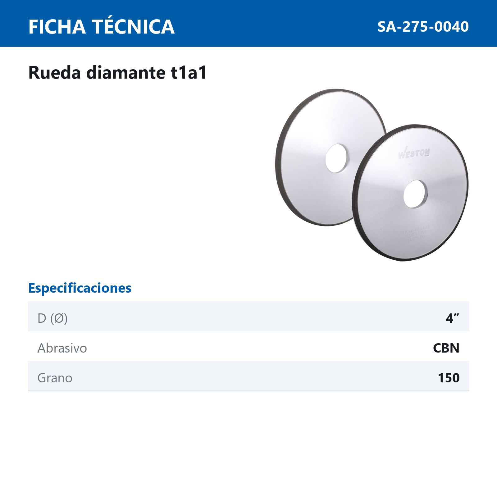 RUEDA DIAMANTE 1A1 4"X1/4" CBN150 C100B - Imagen 2