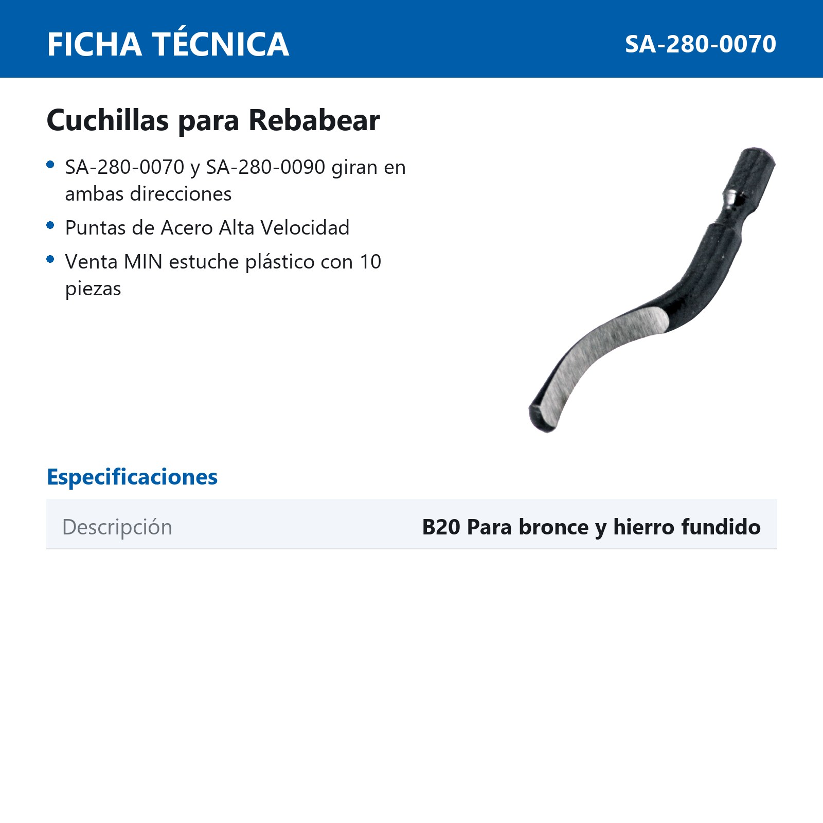 CUCHILLA 20B P/BRONCE Y HIE.FUNDIDO JGO.10 PZS - Imagen 3