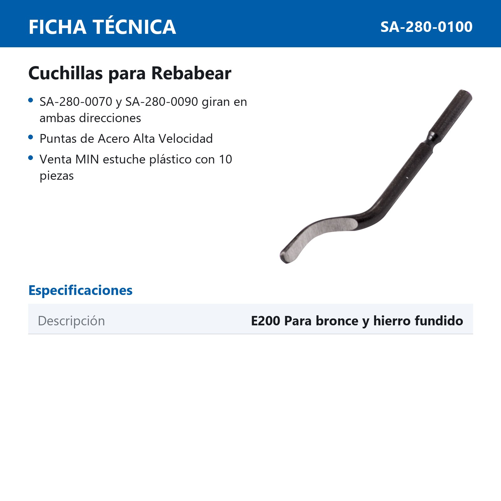 CUCHILLA E200 P/BRONCE Y HIE.FUNDIDO JGO.10 PZS - Imagen 2