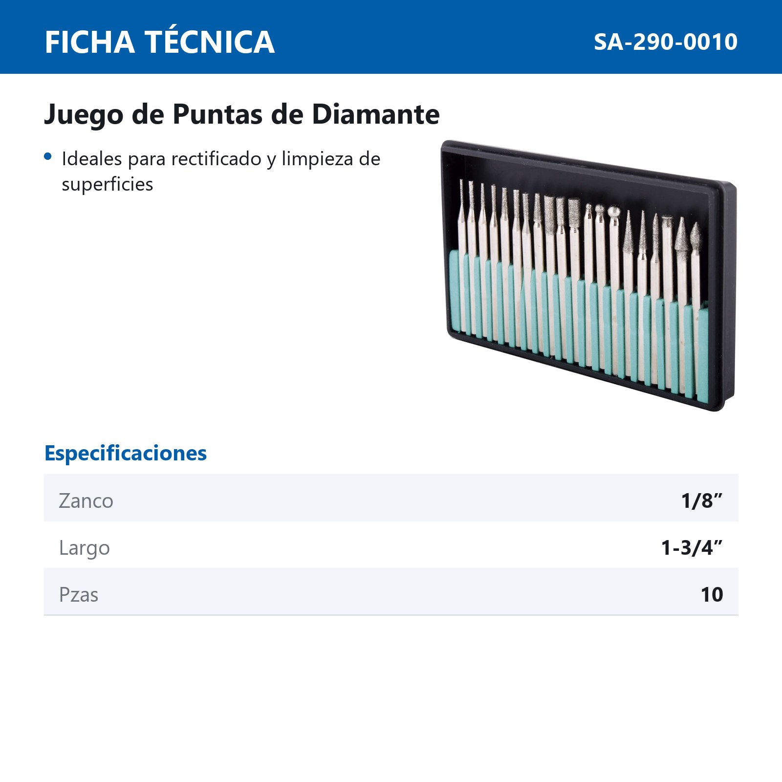 PUNTAS DIAMANTE JGO.10 PCS. 1/8 - Imagen 2