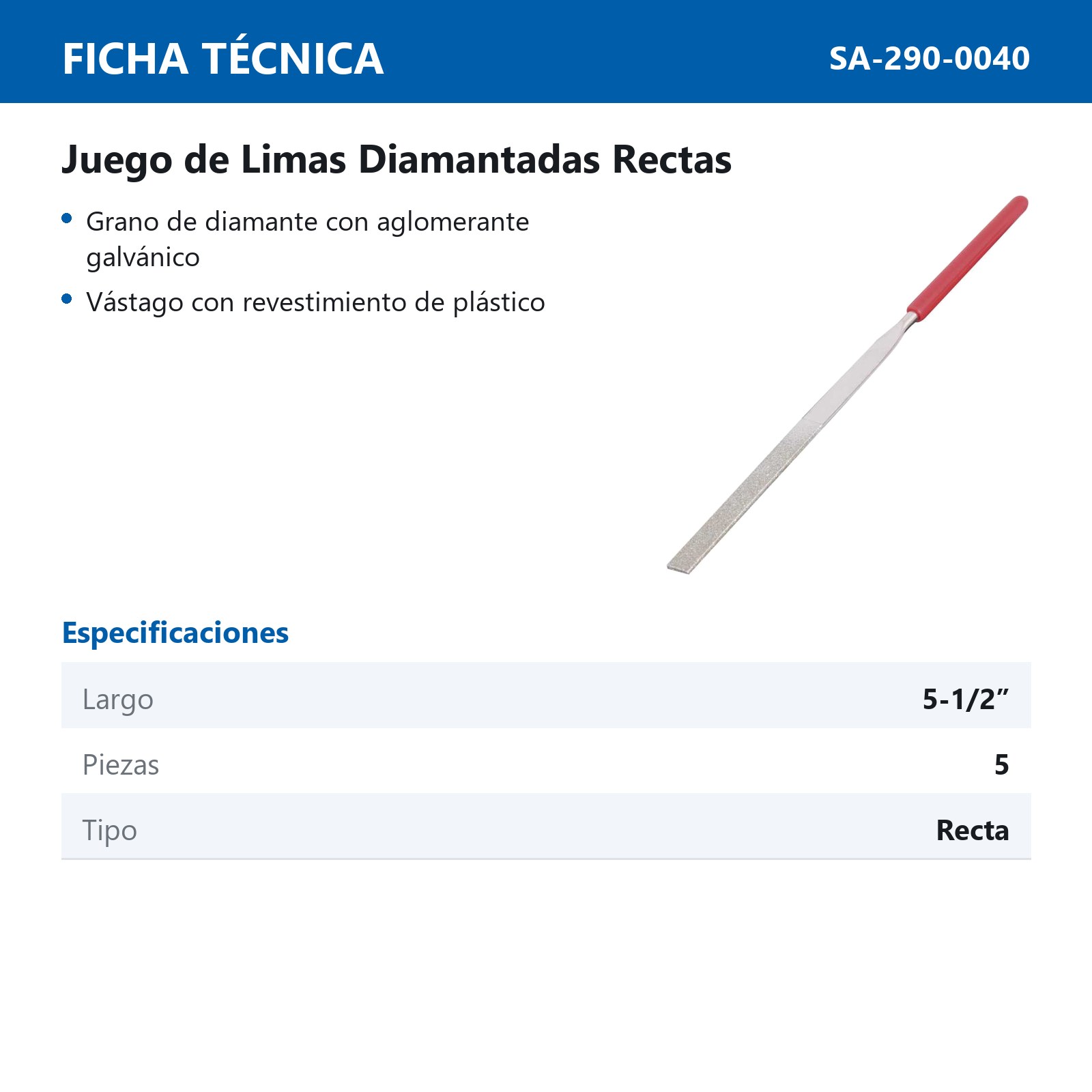LIMAS DIAMANTADAS RECTAS 5-1/2" JGO.5 PZ - Imagen 2