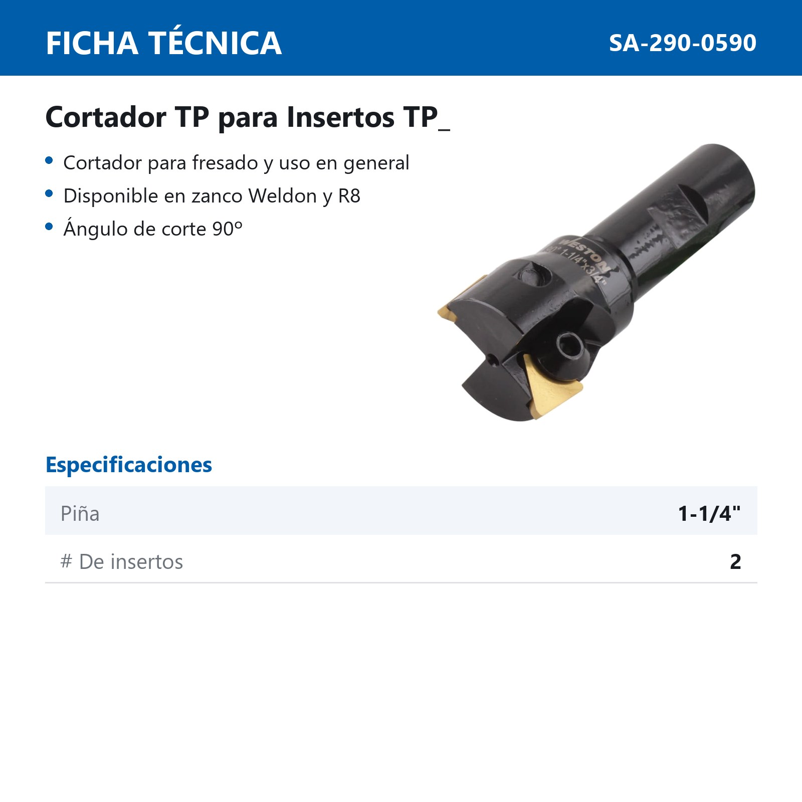 CORTADOR TP ZANCO WELDON 3/4" PIÑA 1-1/4" 90° P/TPCN32PDTR - Imagen 2