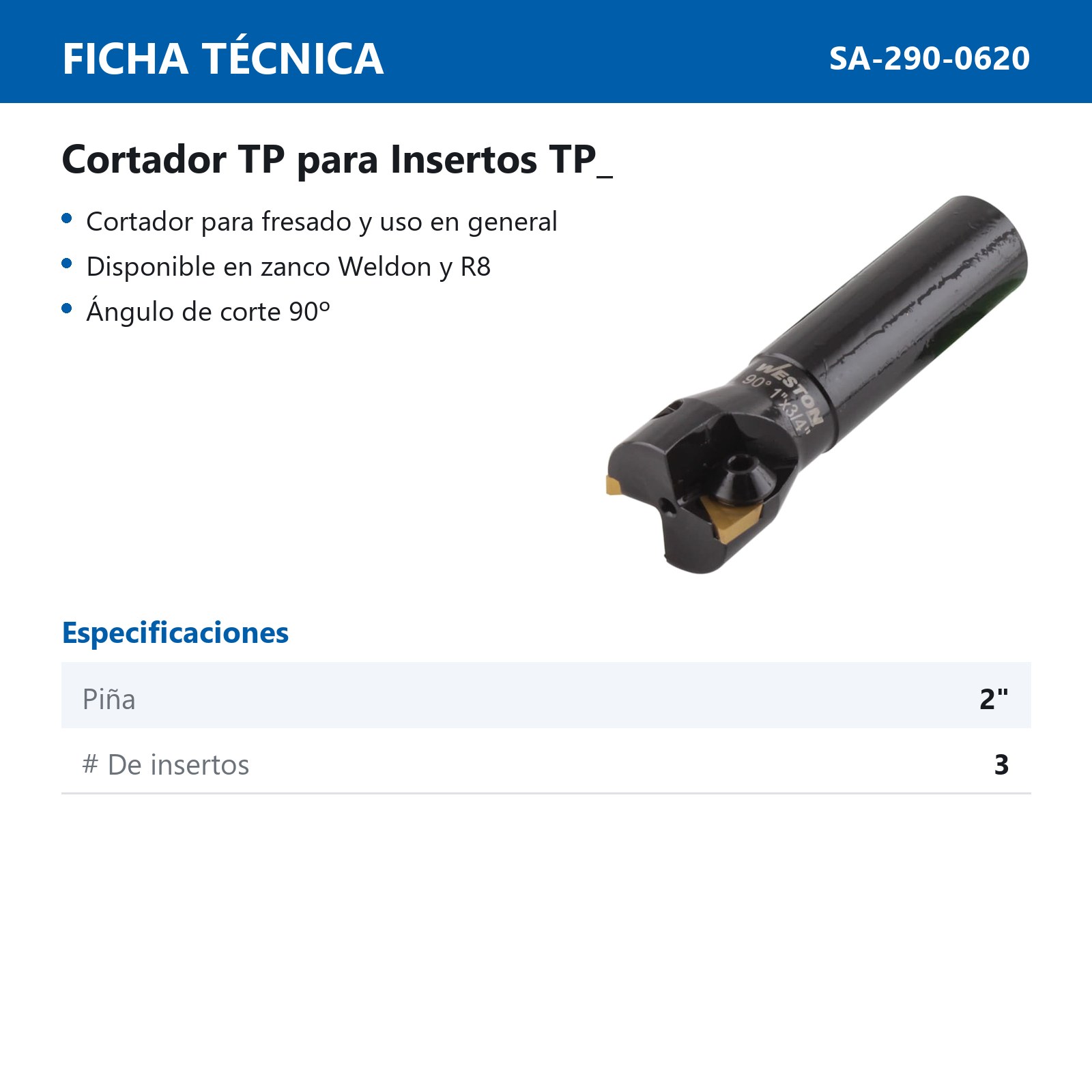 CORTADOR TP ZANCO WELDON 3/4" PIÑA 2" 90° P/TPCN32PDTR - Imagen 2