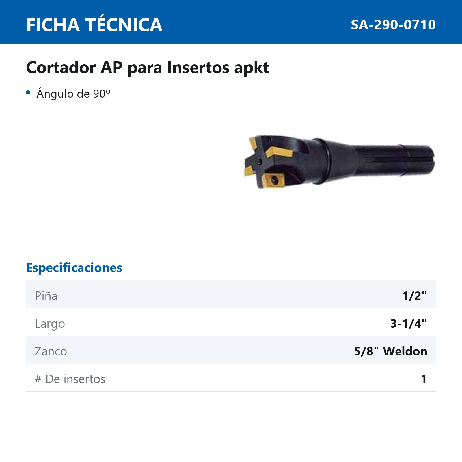 CORTADOR AP ZANCO WELDON 5/8" PIÑA 1/2" 90° P/APKT11T308-PM - Imagen 2