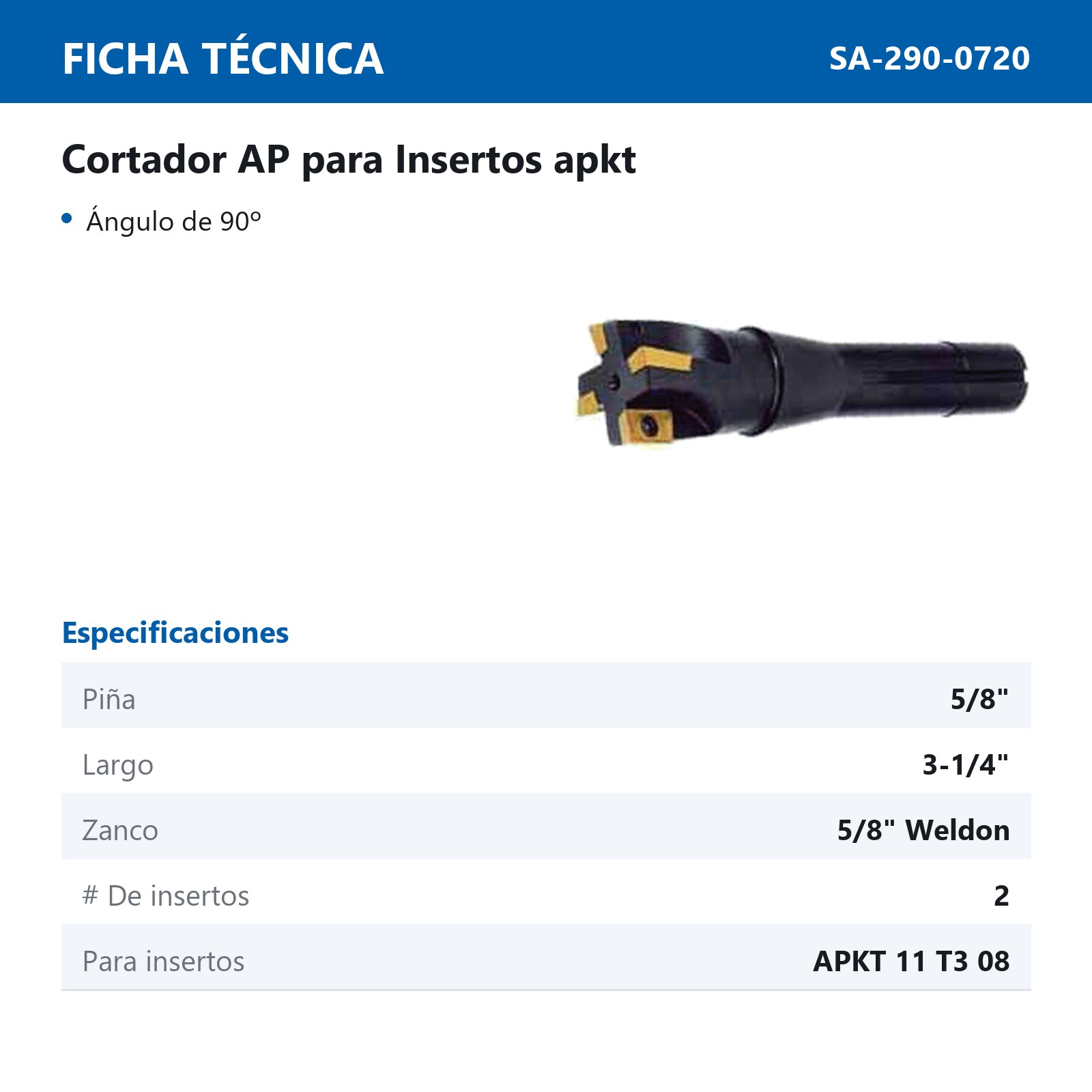 CORTADOR AP ZANCO WELDON 5/8" PIÑA 5/8" 90° P/APKT11T308-PM - Imagen 2