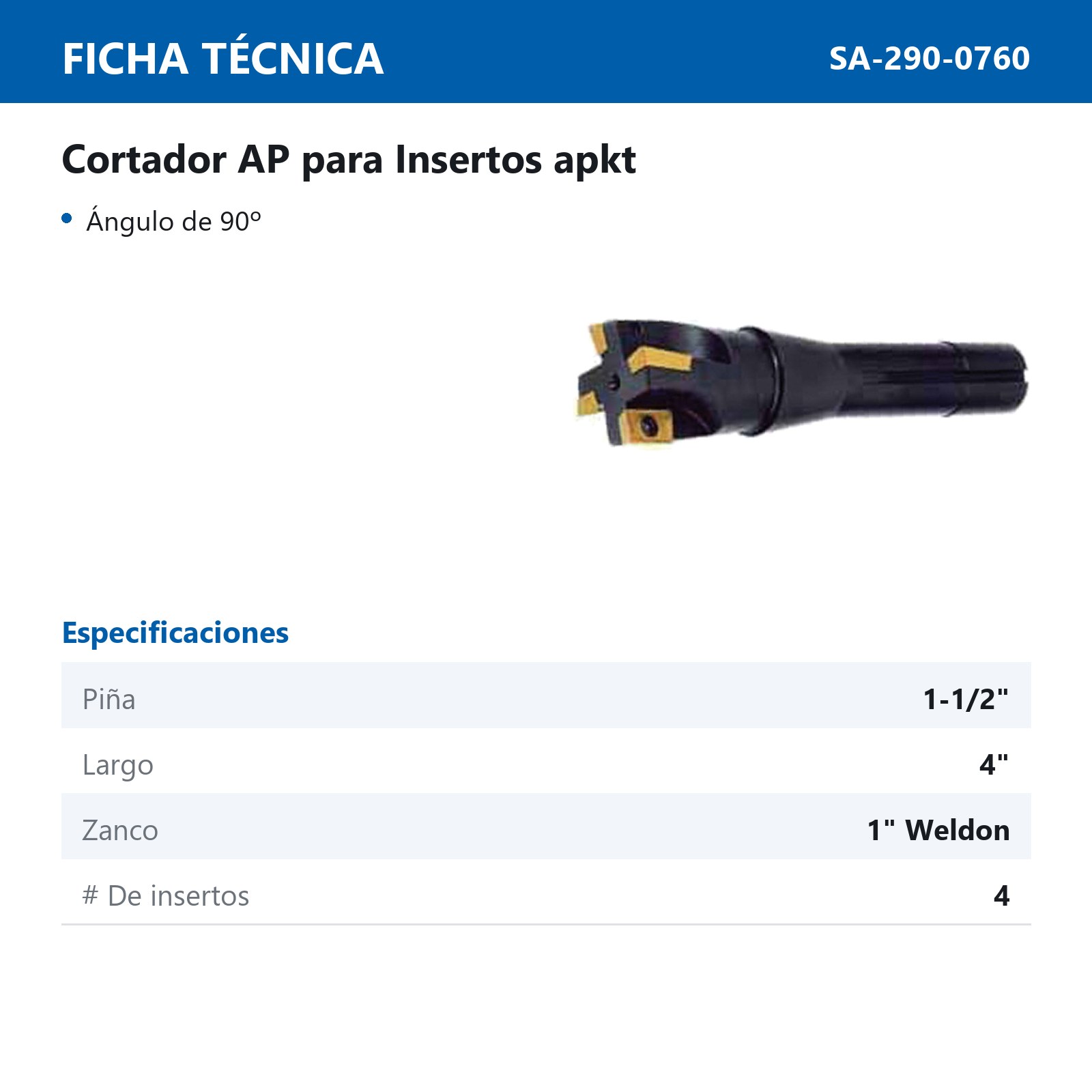CORTADOR AP ZANCO WELDON 1" PIÑA 1-1/2" 90° P/APKT160408-PM - Imagen 2